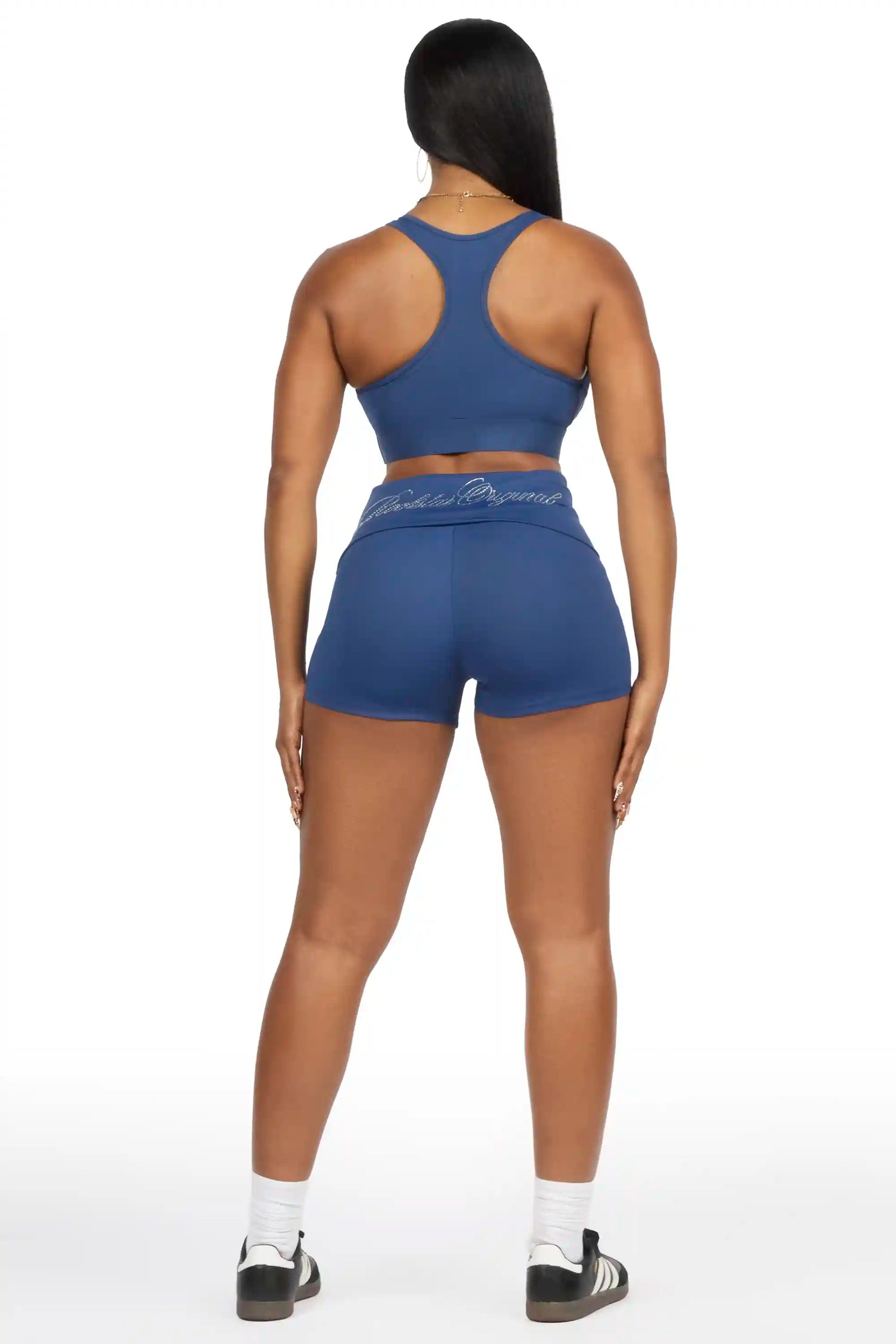 Arieona Navy Rhinestone Sports Bra Foldover Short Set