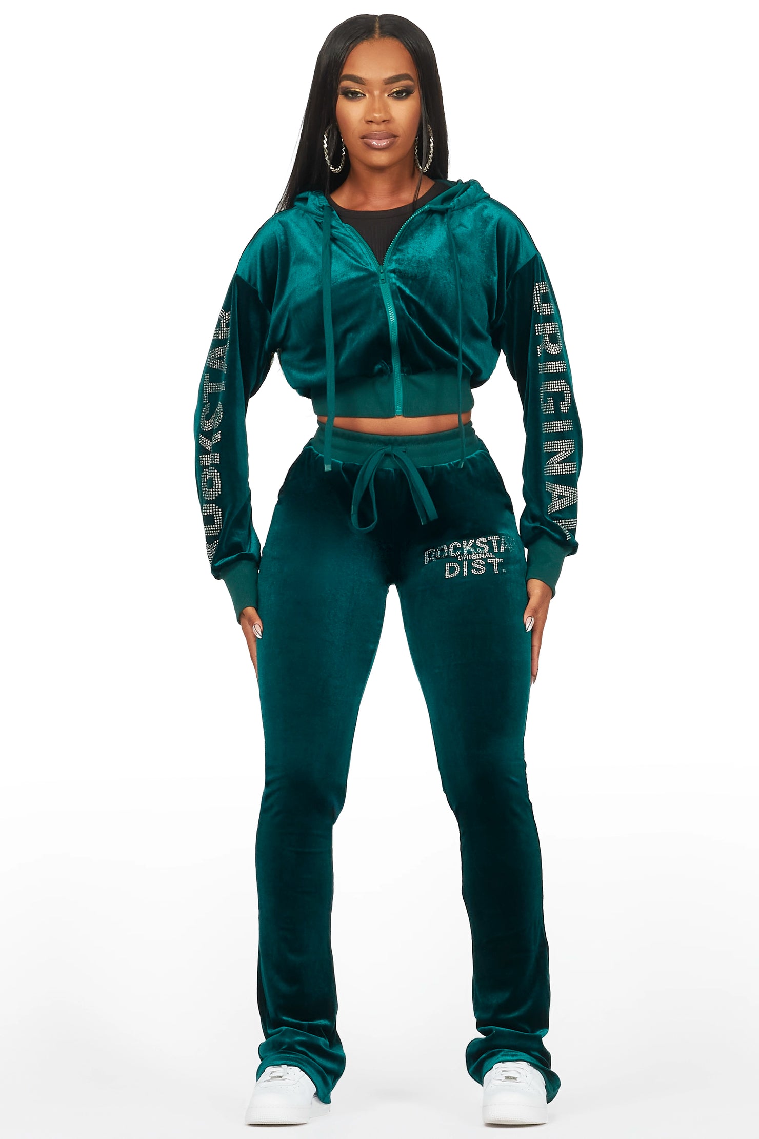 Shakura Green Stacked Rhinestone Velour Trackset