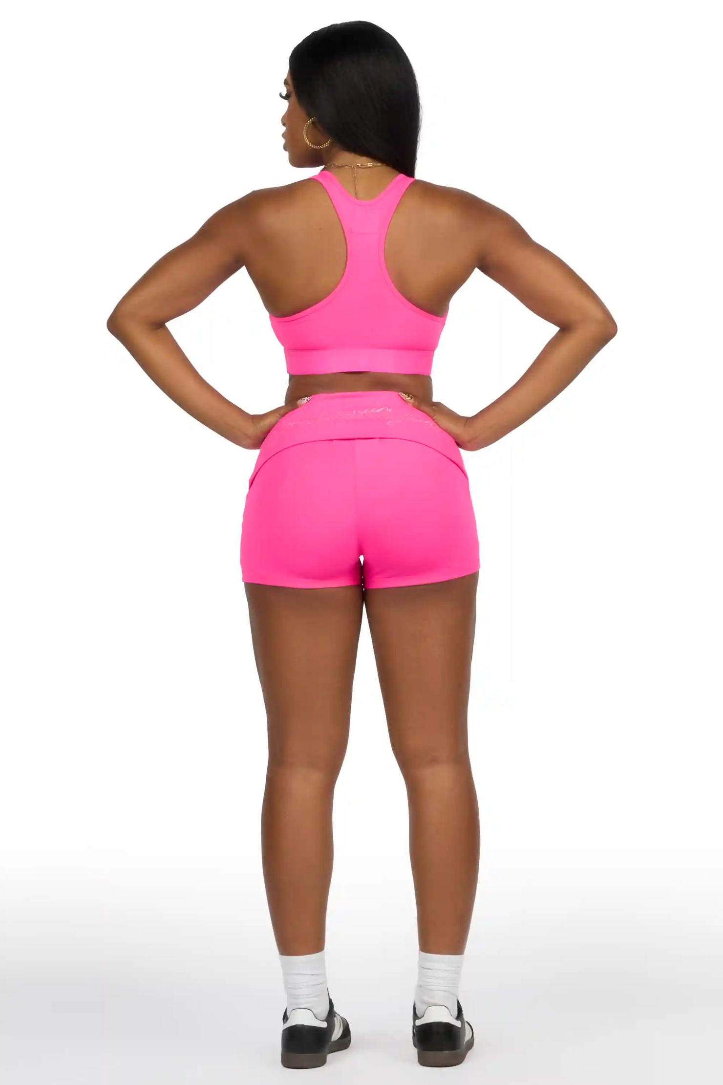 Arieona Hot Pink Rhinestone Sports Bra Foldover Short Set