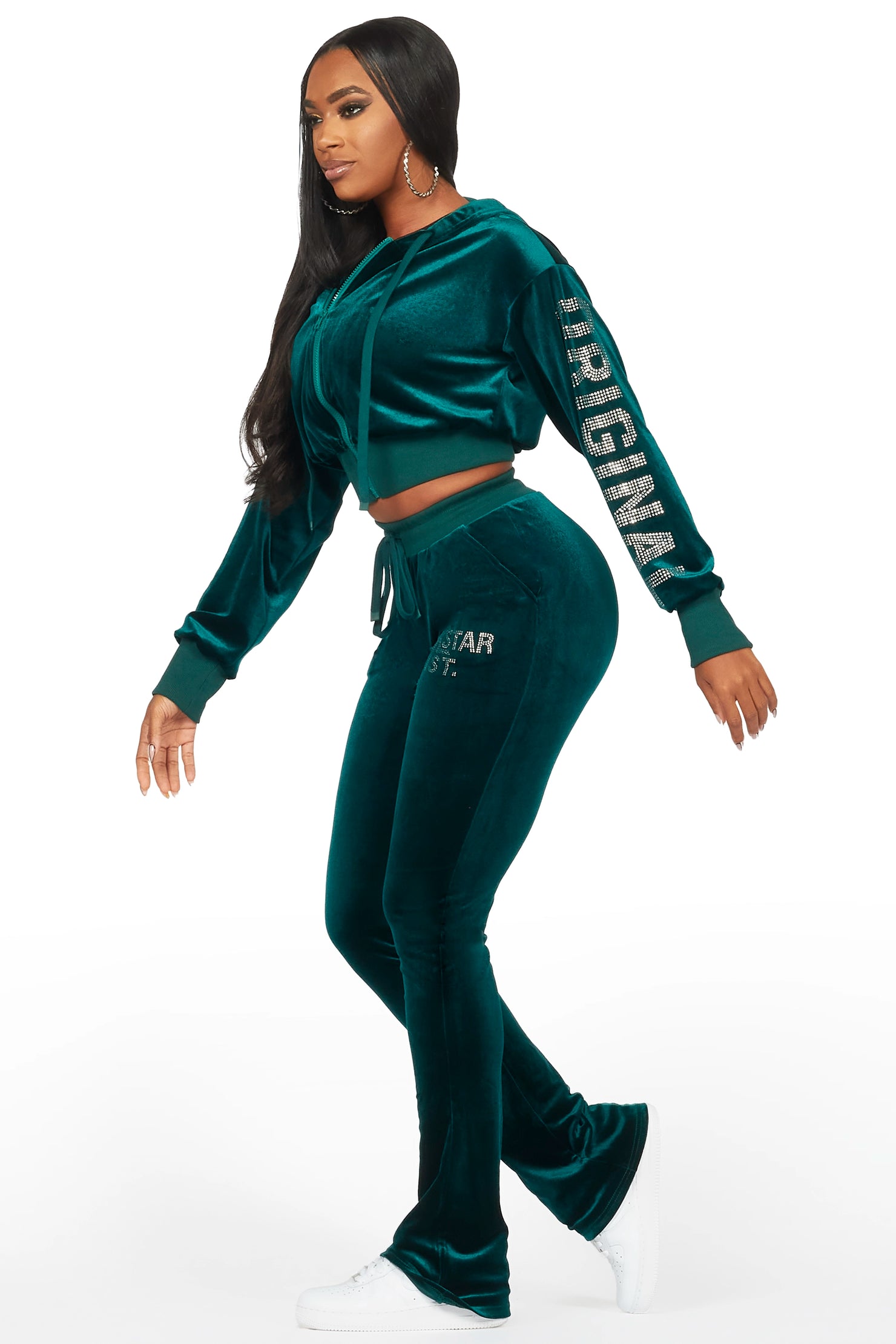 Shakura Green Stacked Rhinestone Velour Trackset