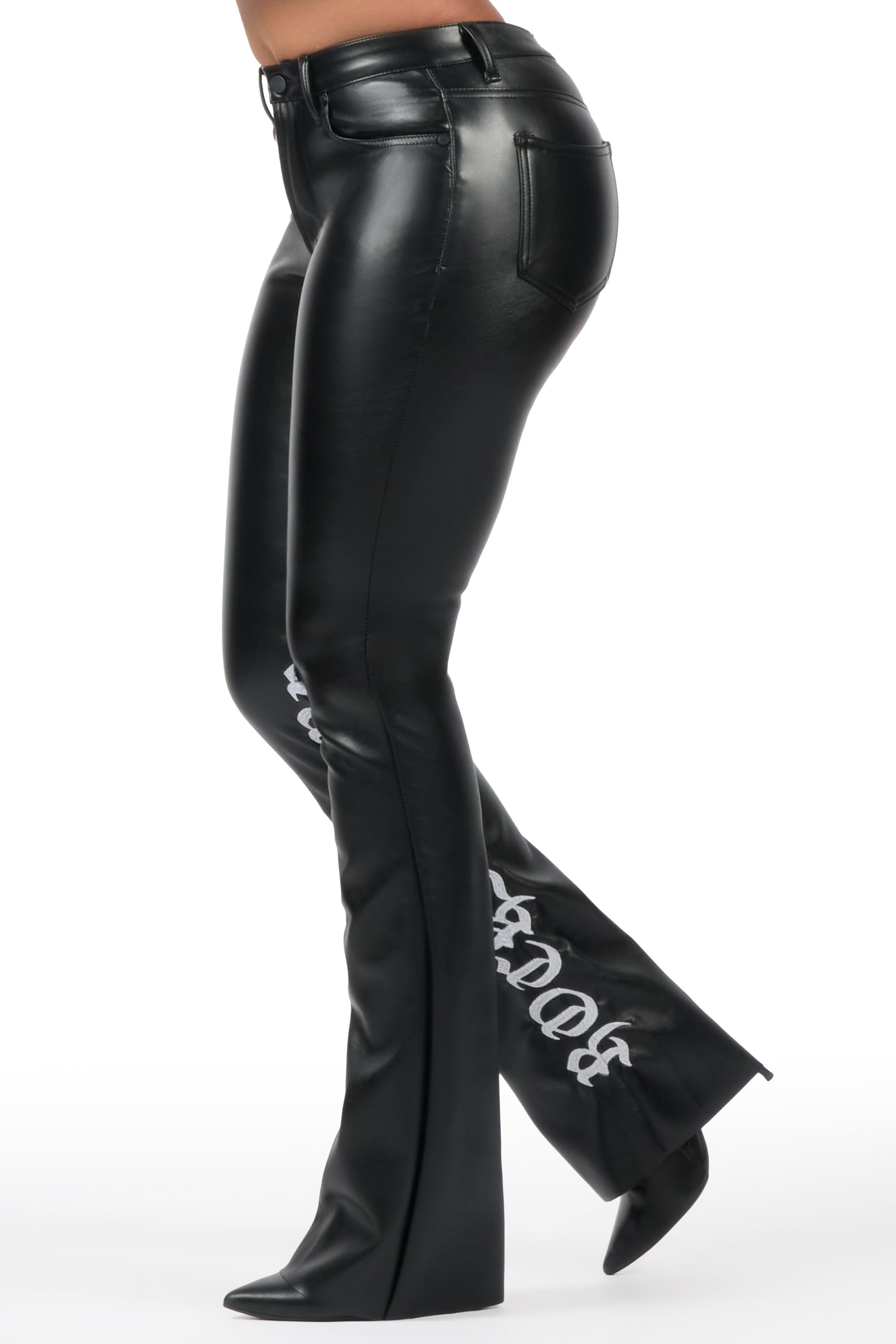 Jeericah Black PU Stacked Flare Pant