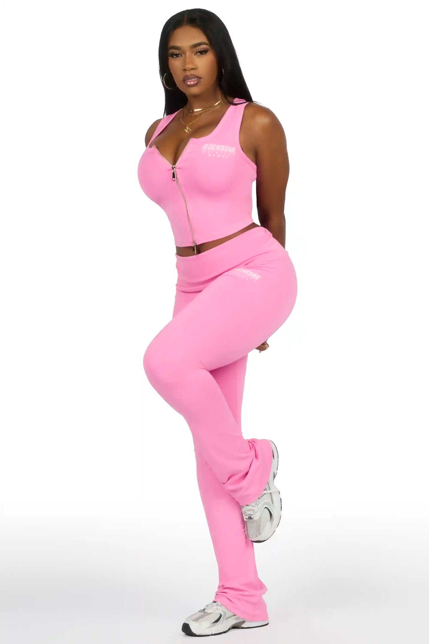 Colleen Pink Tank Flare Pant Active Set