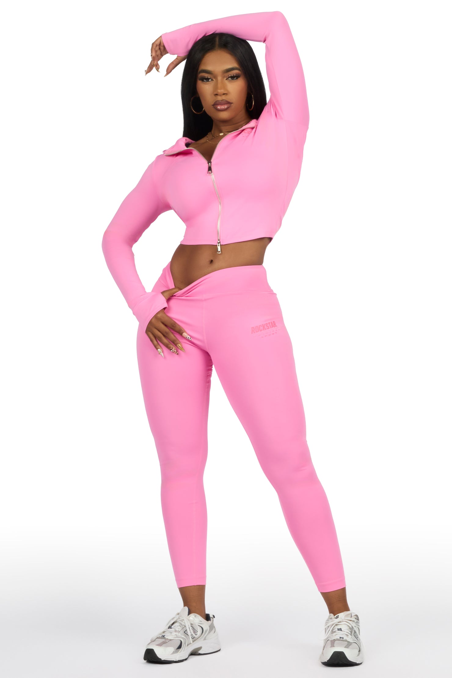 Sabitha Pink Zip Up Hoodie Legging Active Set