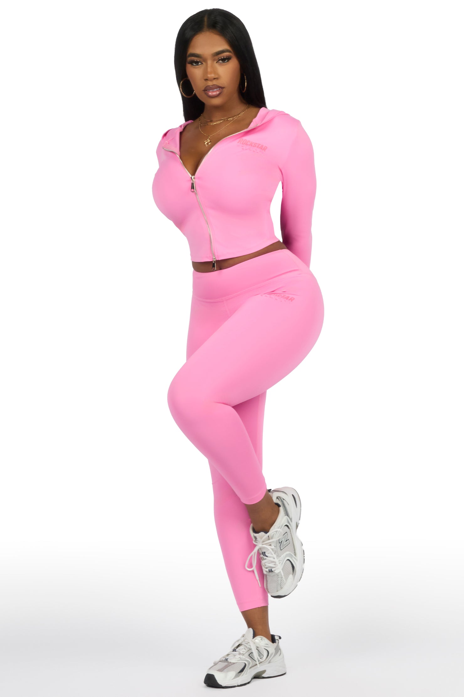 Sabitha Pink Zip Up Hoodie Legging Active Set