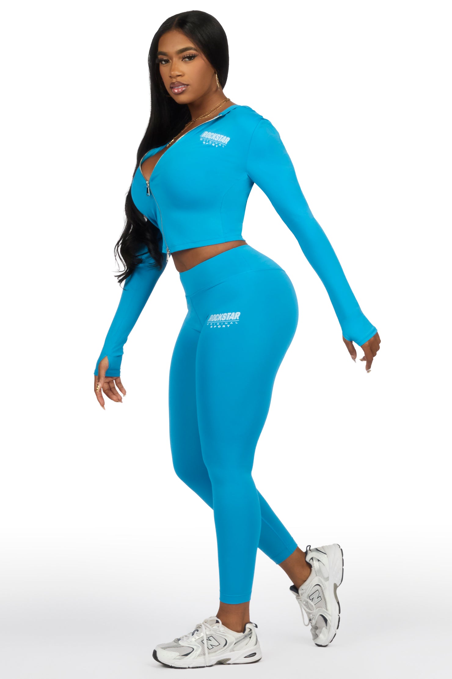 Sabitha Blue Zip Up Hoodie Legging Active Set