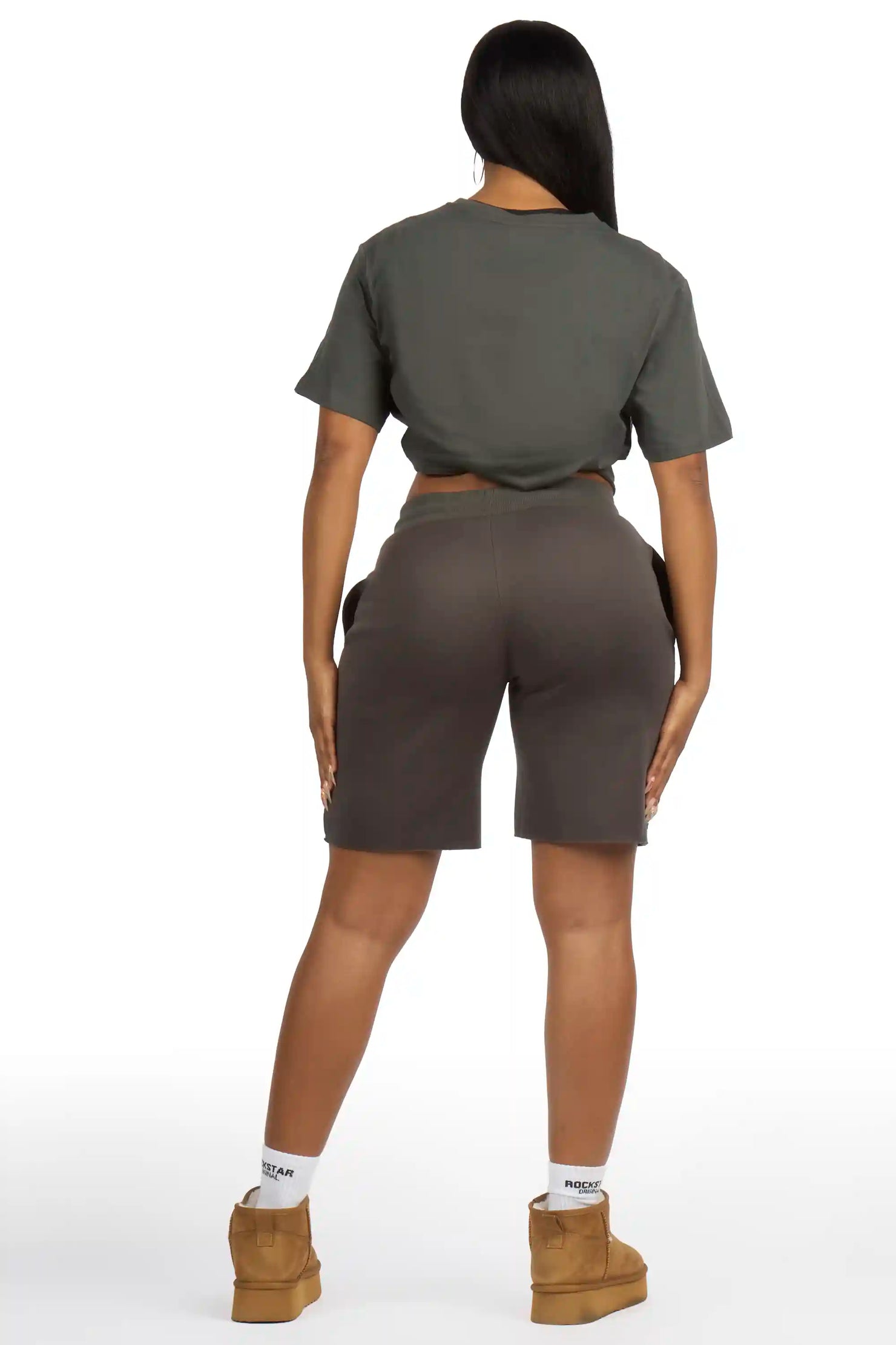Porsha Charcoal Rhinestone T-Shirt Short Set