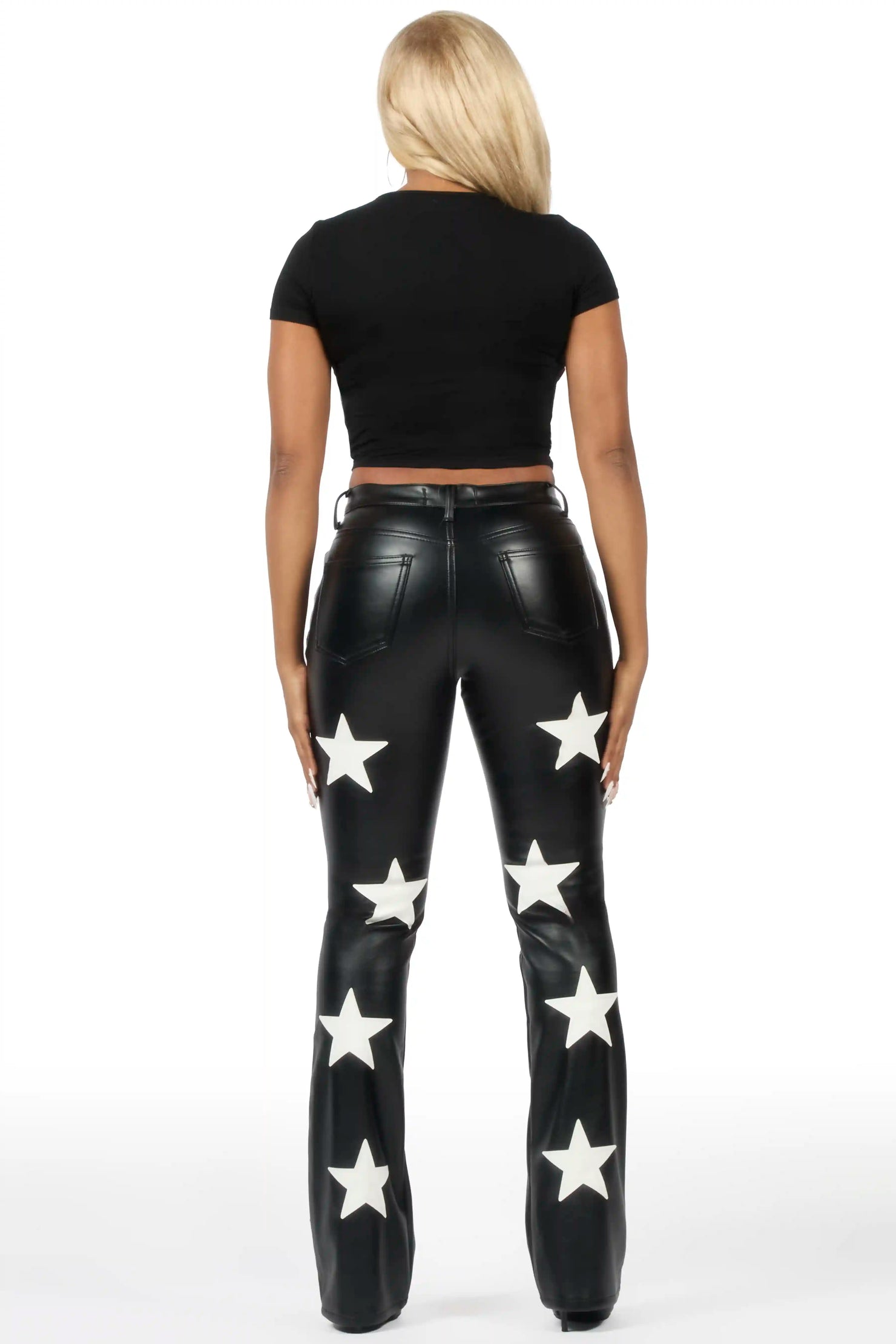 Takera Black PU Stacked Flare Pant