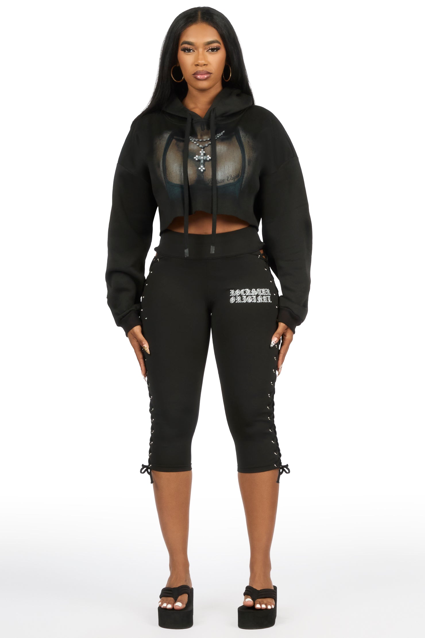 Rineshia Black Lace Up Capri