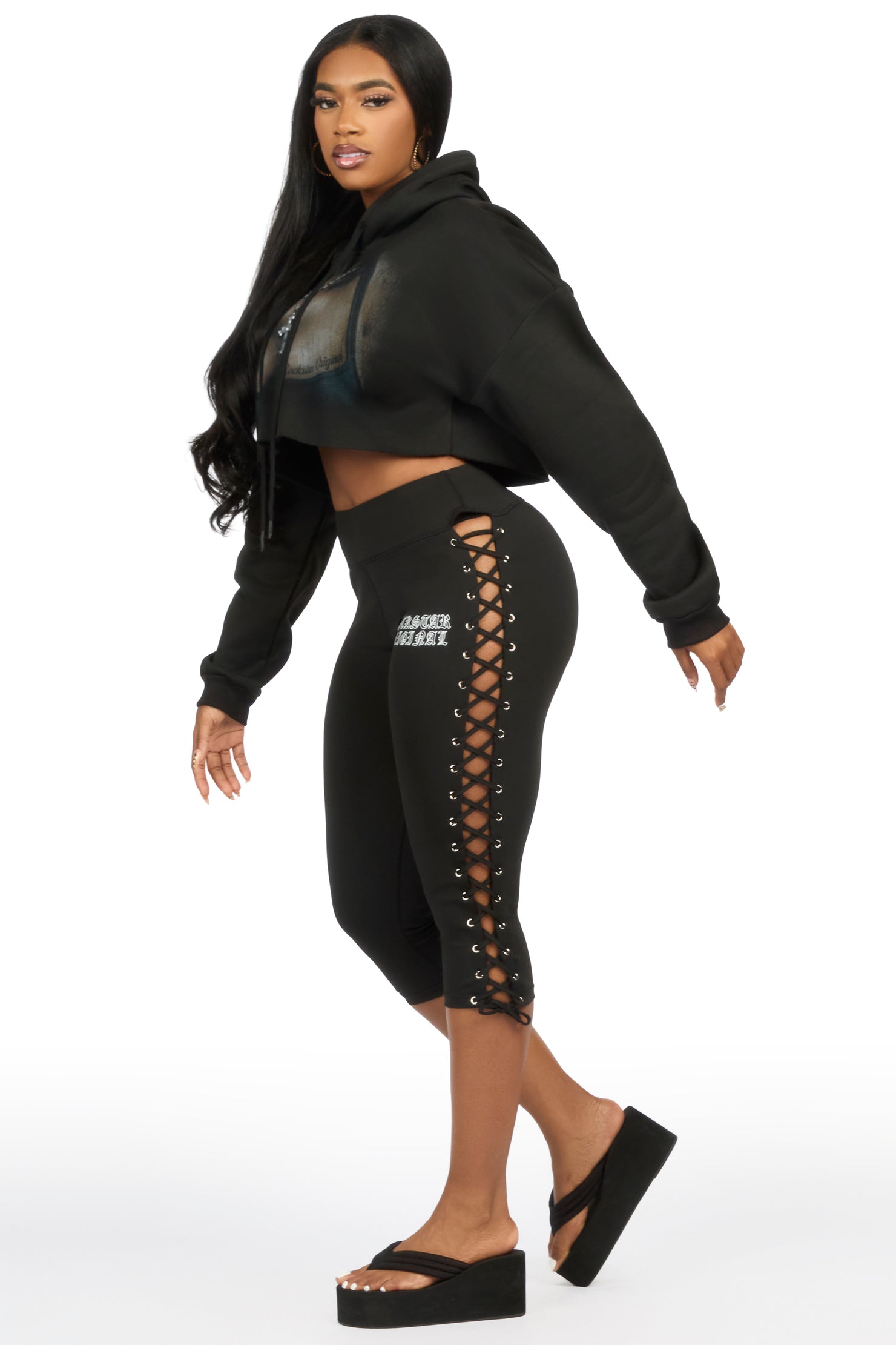 Rineshia Black Lace Up Capri