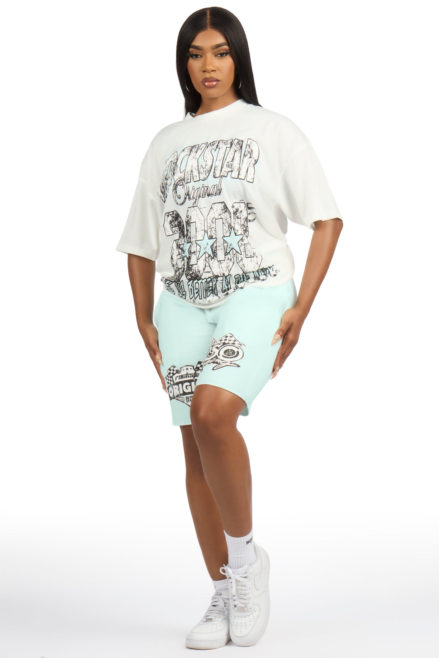 Ashlynn White/Mint T-Shirt Short Set