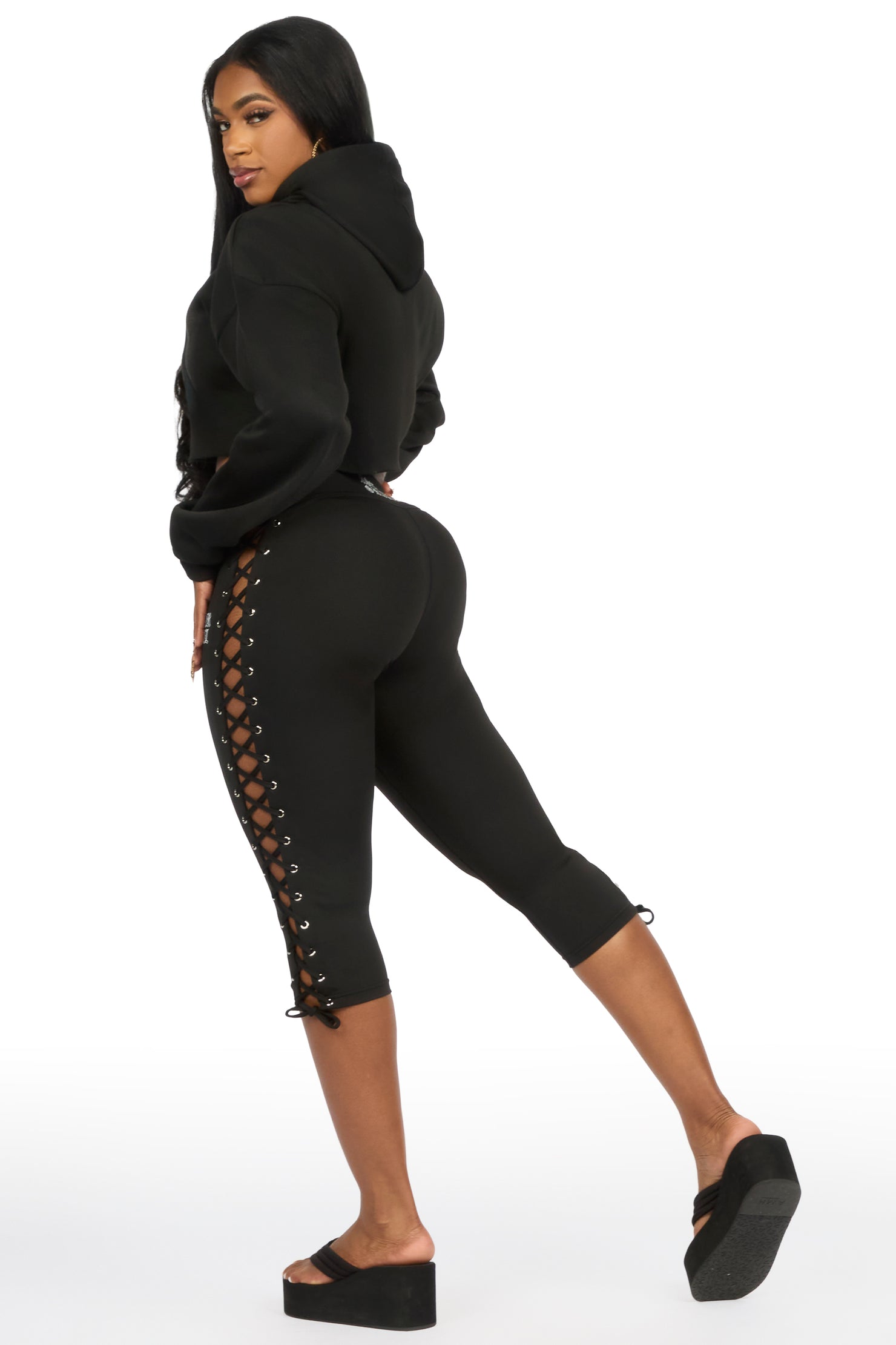 Rineshia Black Lace Up Capri