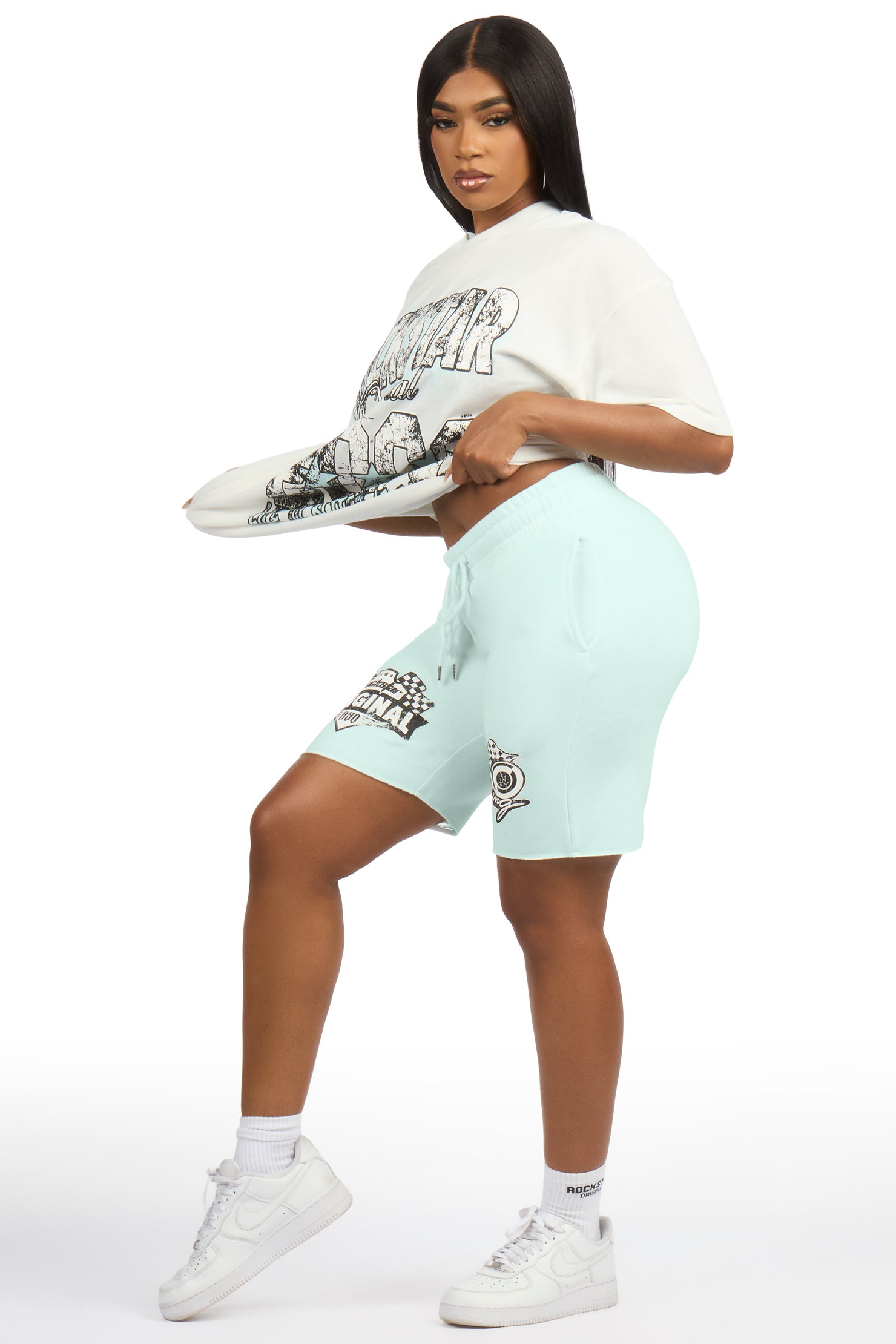 Ashlynn White/Mint T-Shirt Short Set