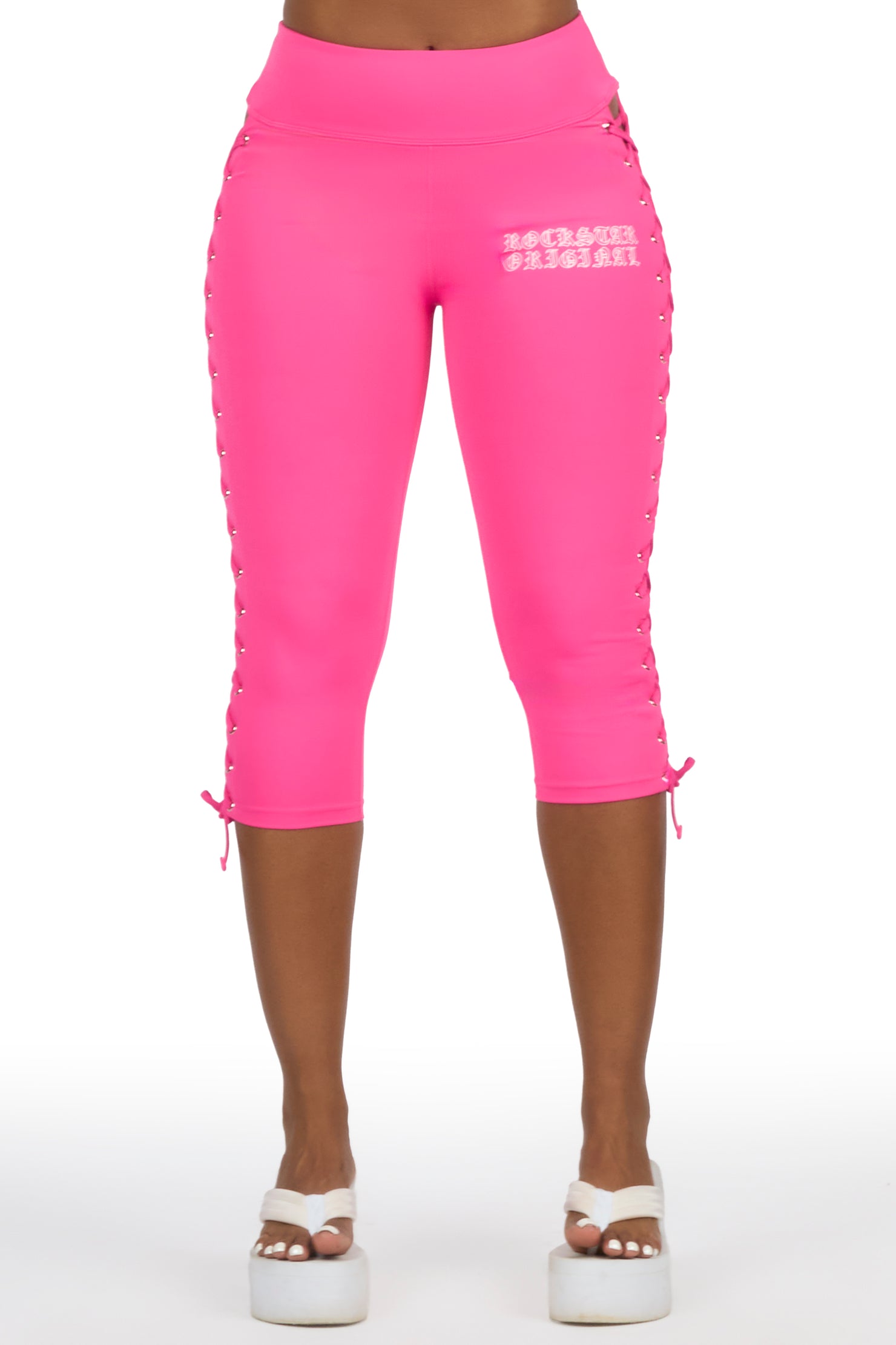 Rineshia Pink Lace Up Capri