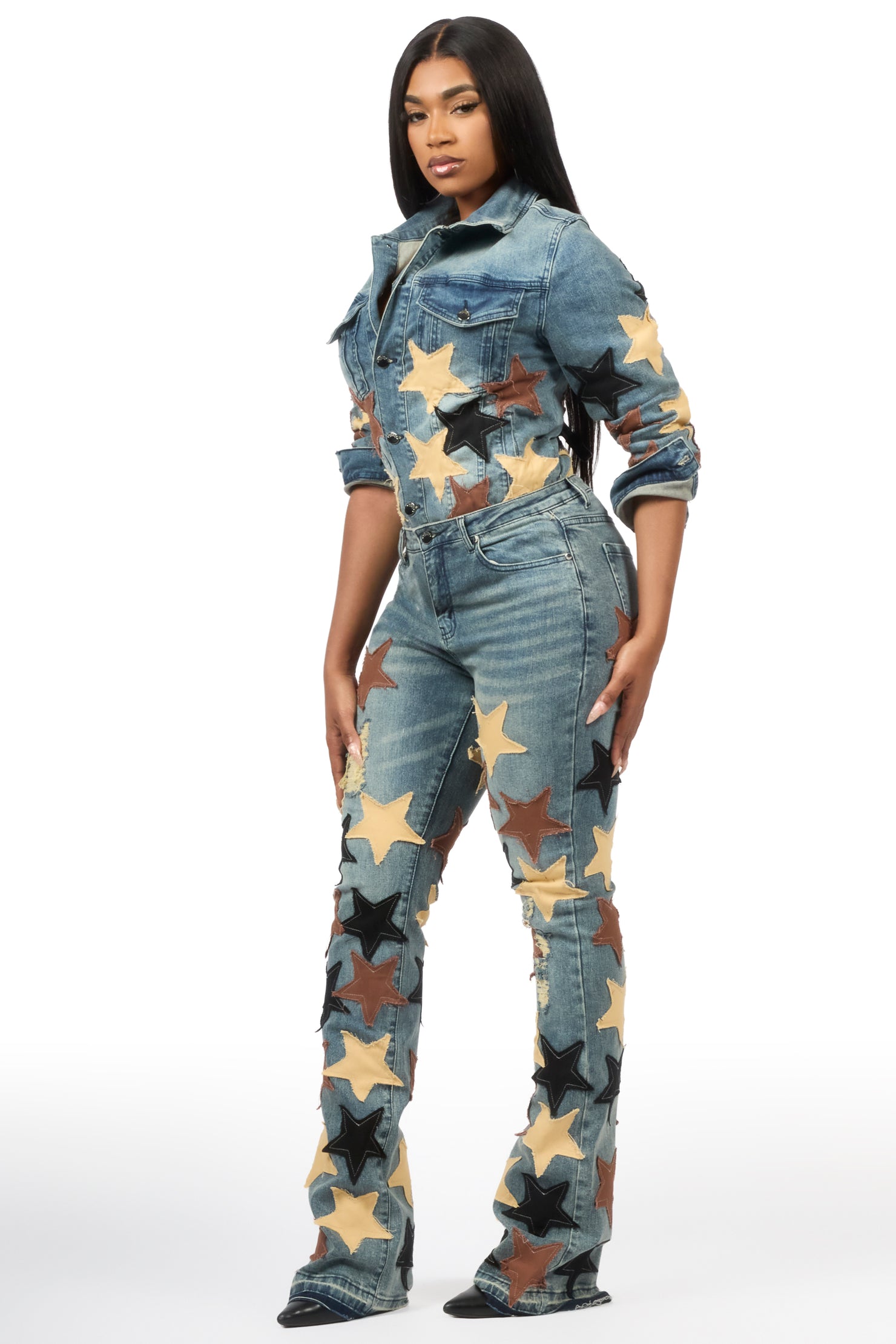 Starlena Tinted Wash Denim Jacket & Starlena Stacked Jean Set
