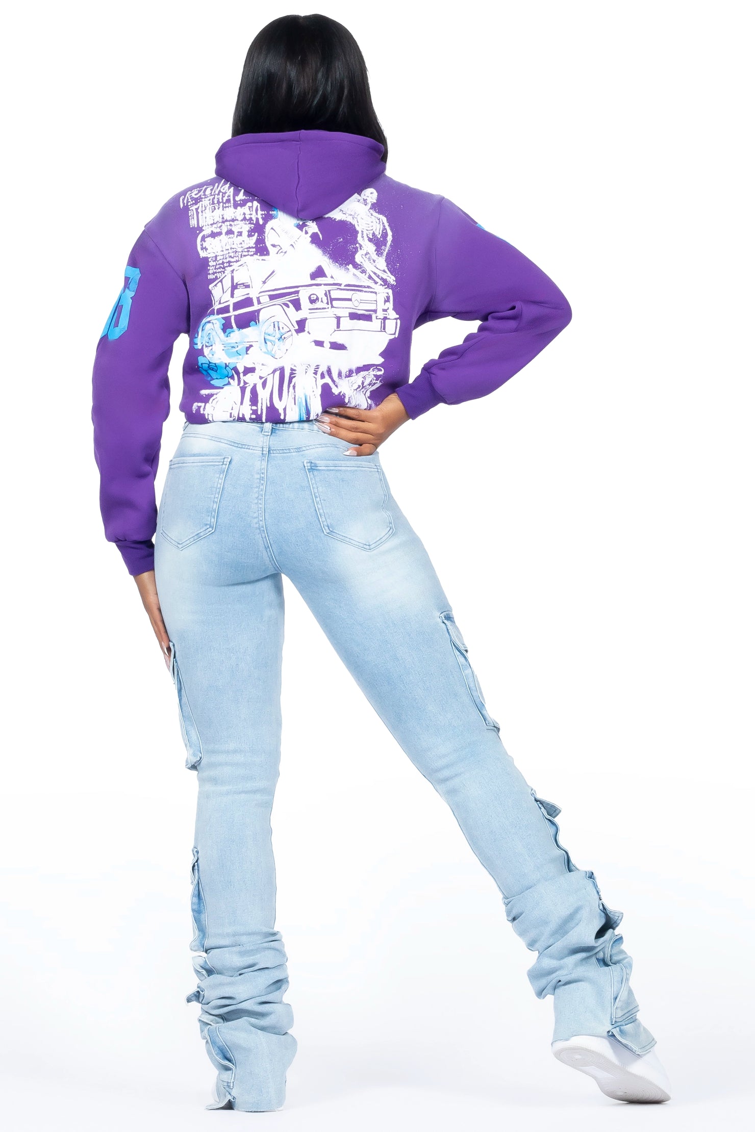 Keiona Purple/Blue Hoodie/Super Stacked Jean Set