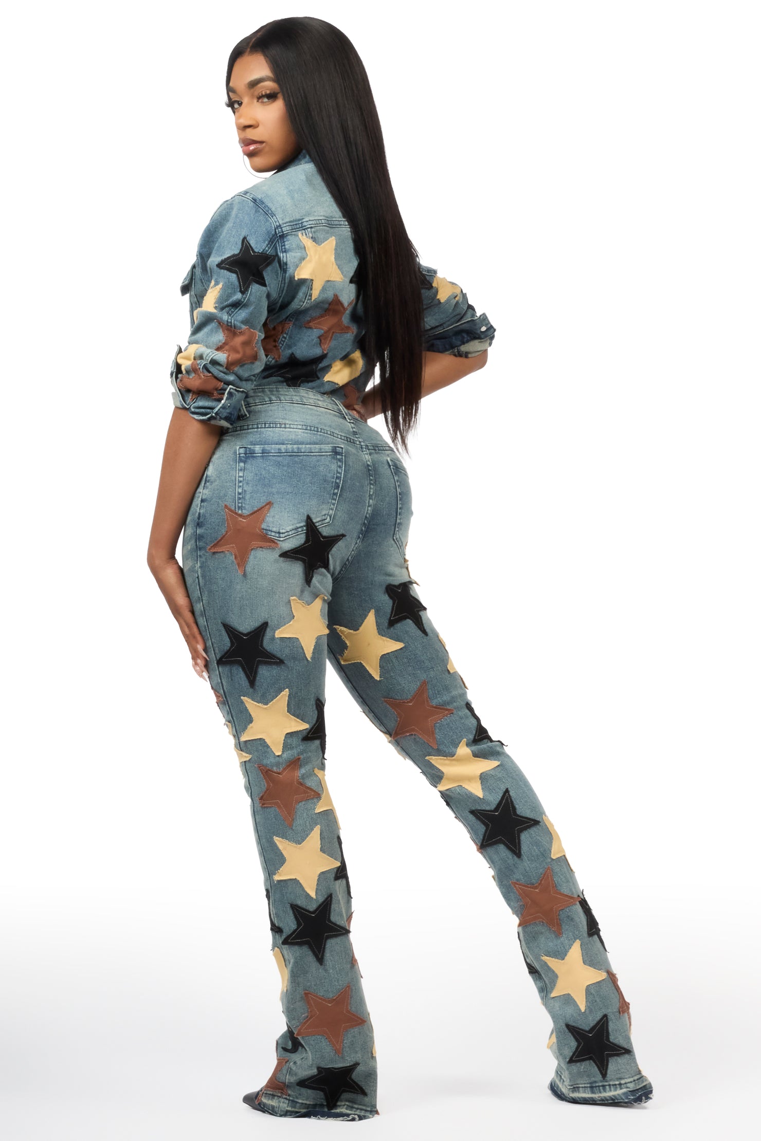 Starlena Tinted Wash Denim Jacket & Starlena Stacked Jean Set