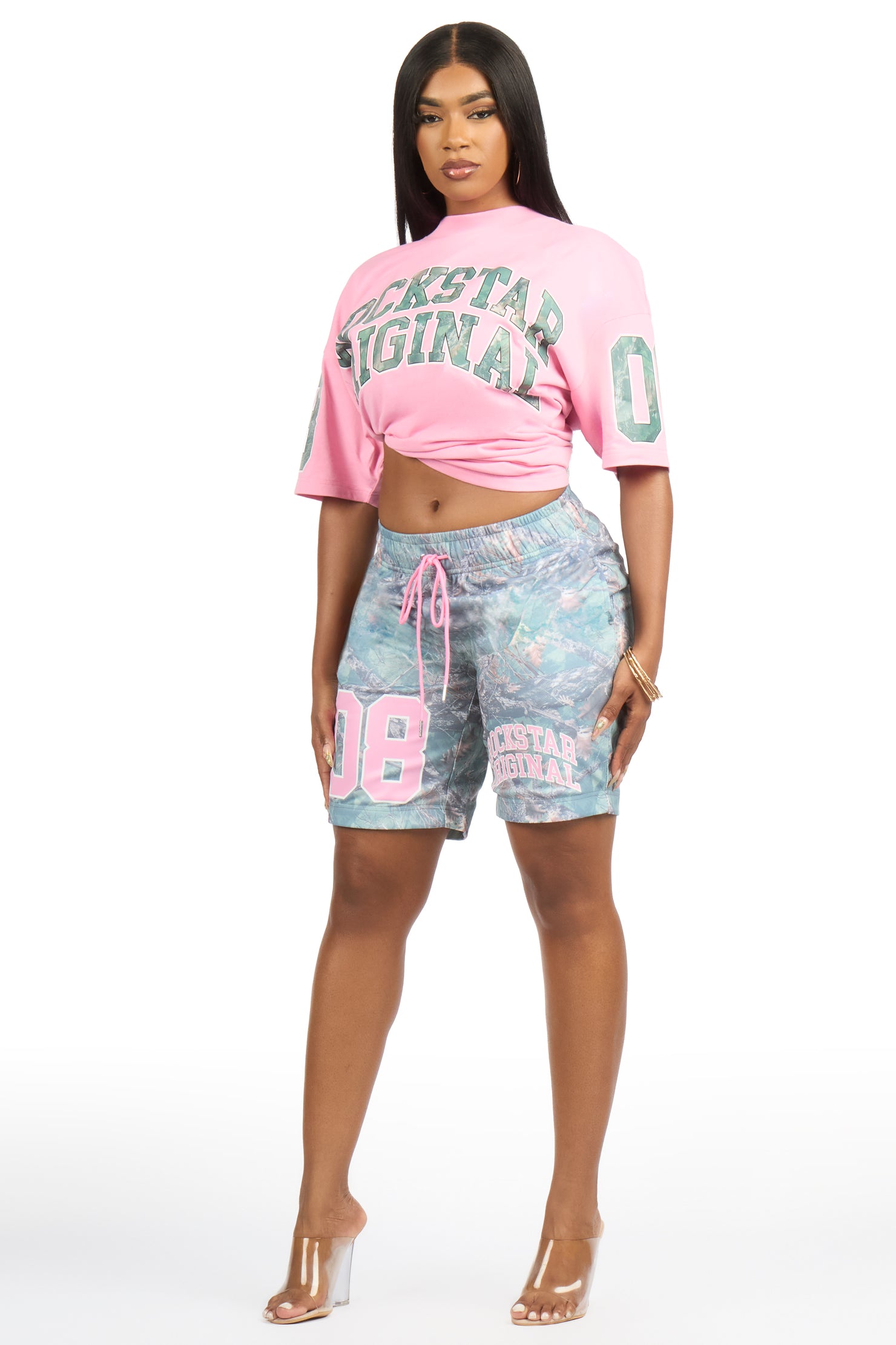 Nikya Pink/Tree Camo T-Shirt Short Set