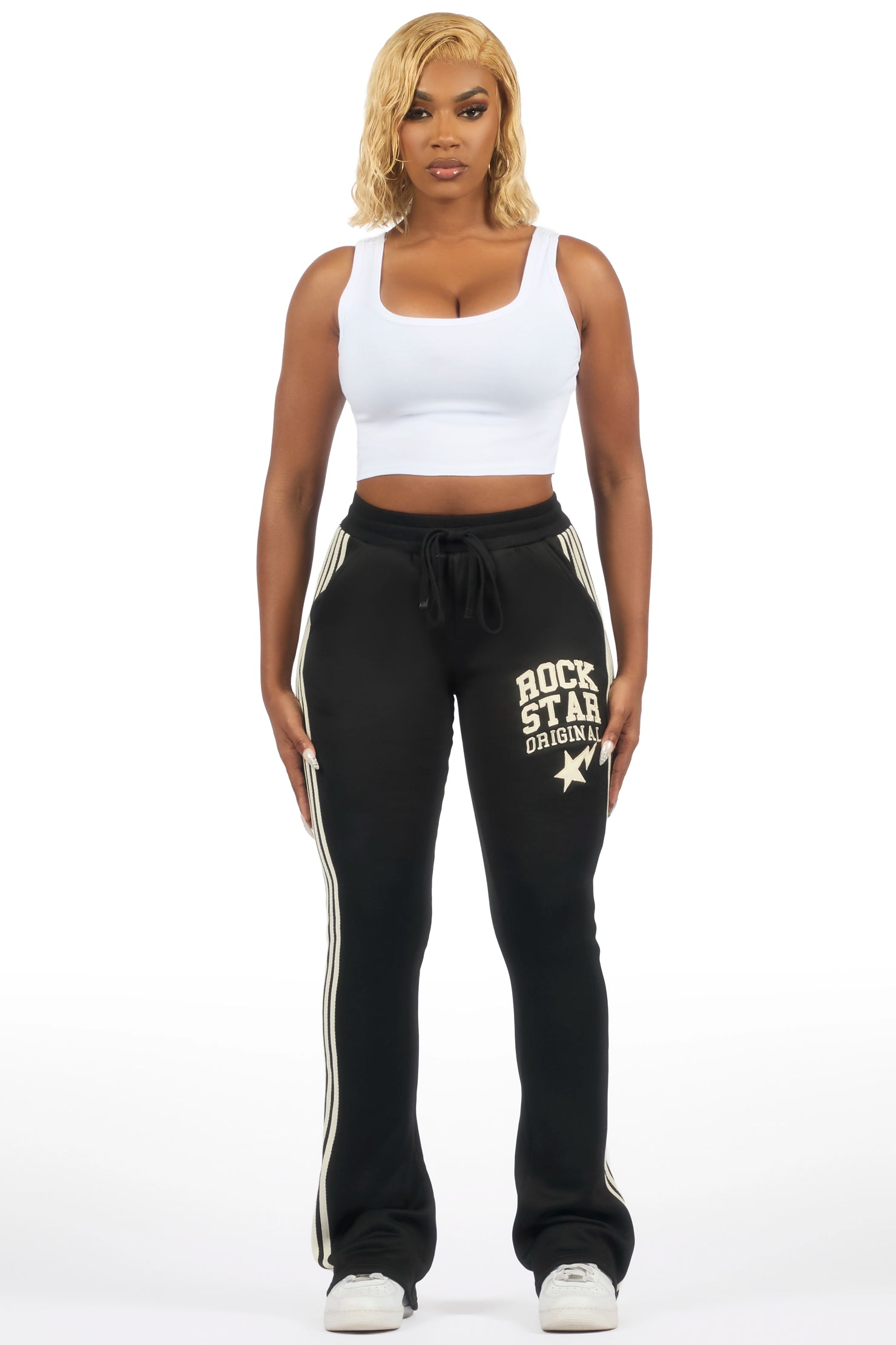 Briana Black Stacked Track Pant