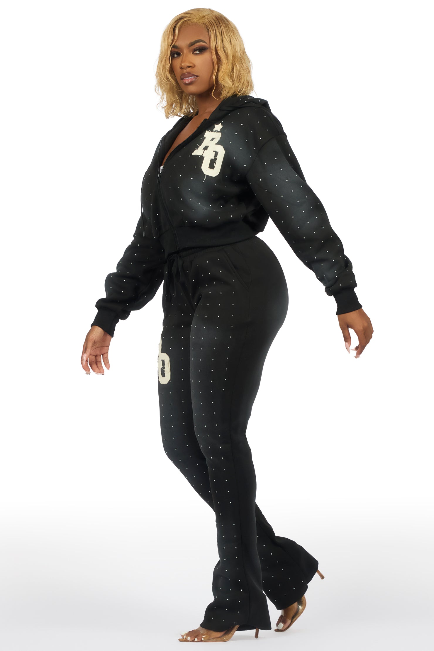 Tyona Black Rhinestone Stacked Flare Track Set