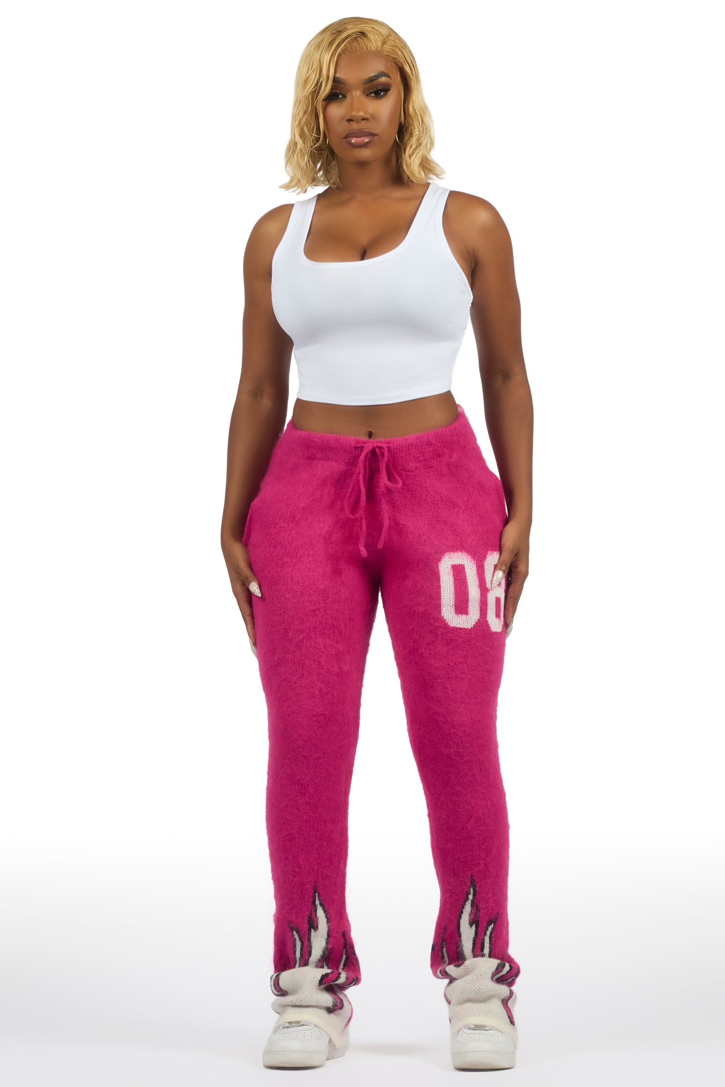 Della Pink Mohair Stacked Track Pant