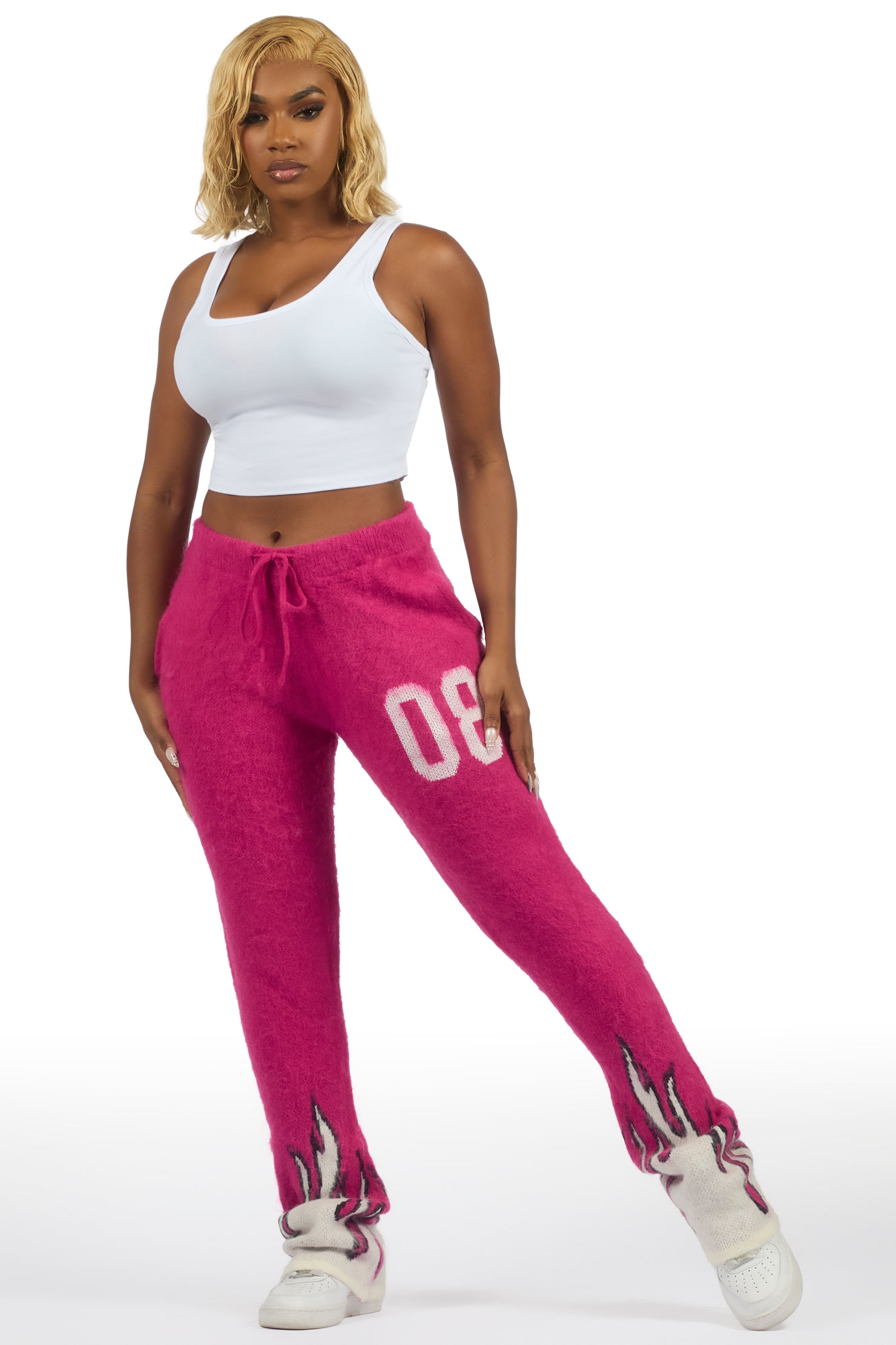 Della Pink Mohair Stacked Track Pant