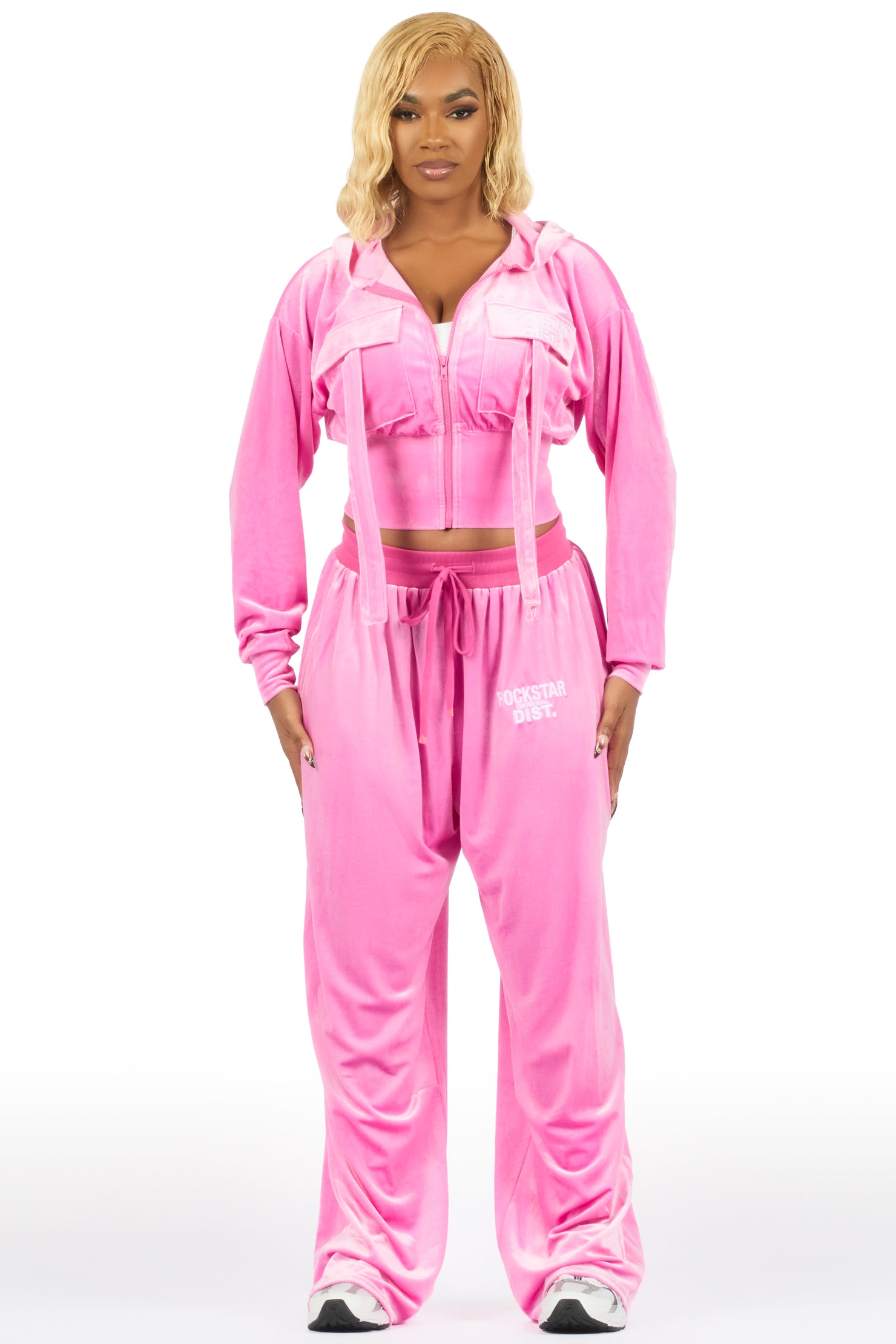 Jalisa Light Pink Cargo Velour Baggy Fit Track Set