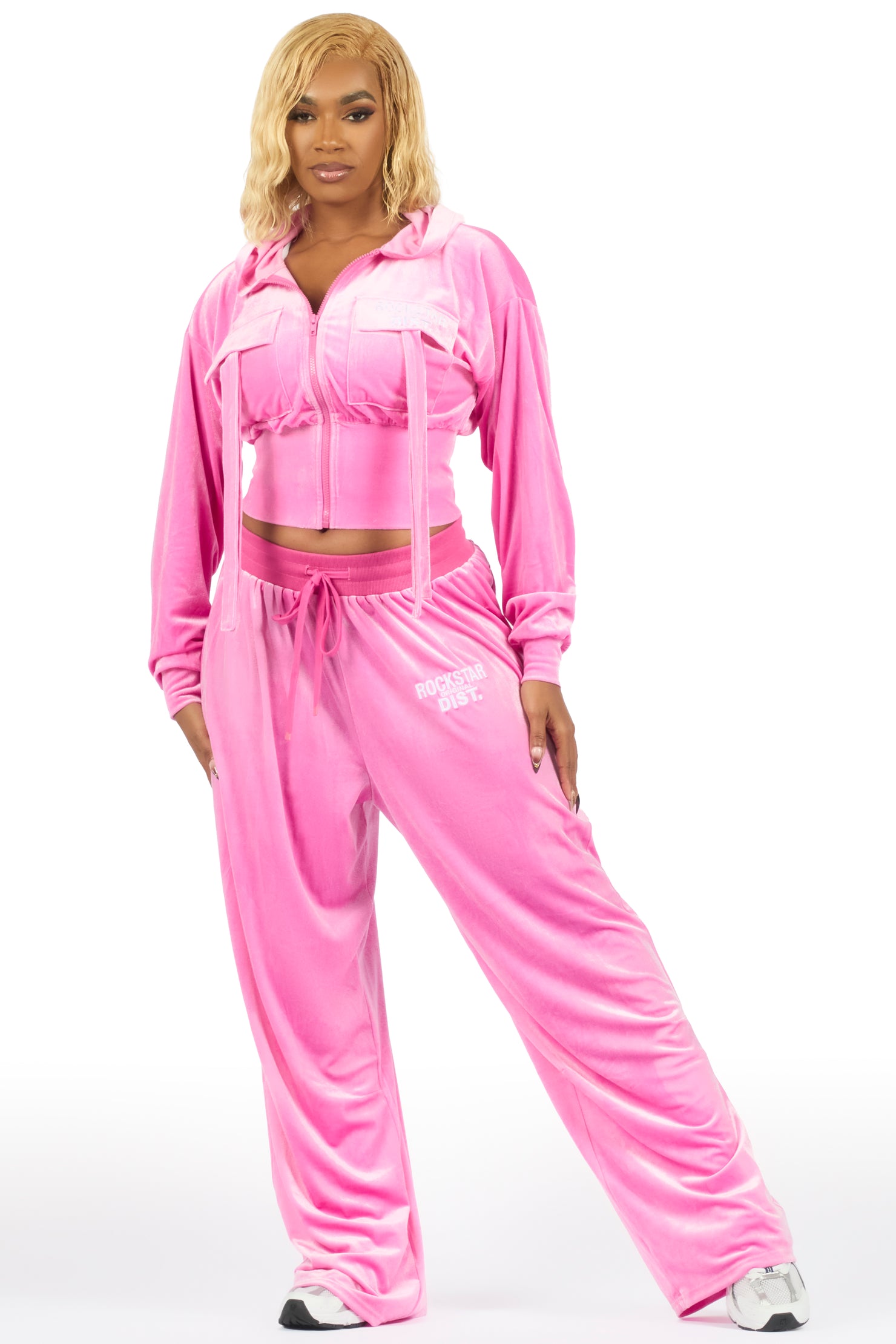 Jalisa Light Pink Cargo Velour Baggy Fit Track Set