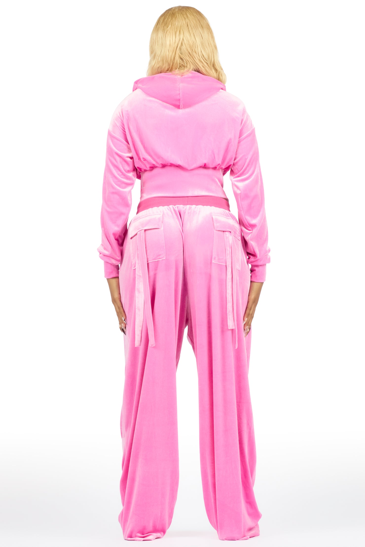 Jalisa Light Pink Cargo Velour Baggy Fit Track Set