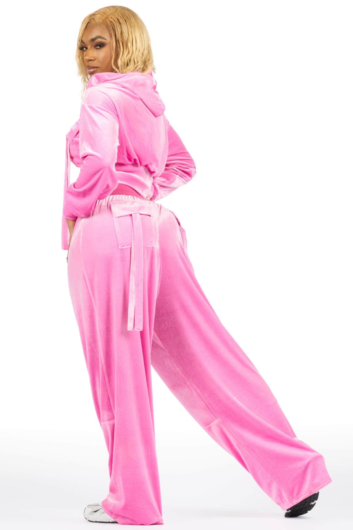 Jalisa Light Pink Cargo Velour Baggy Fit Track Set