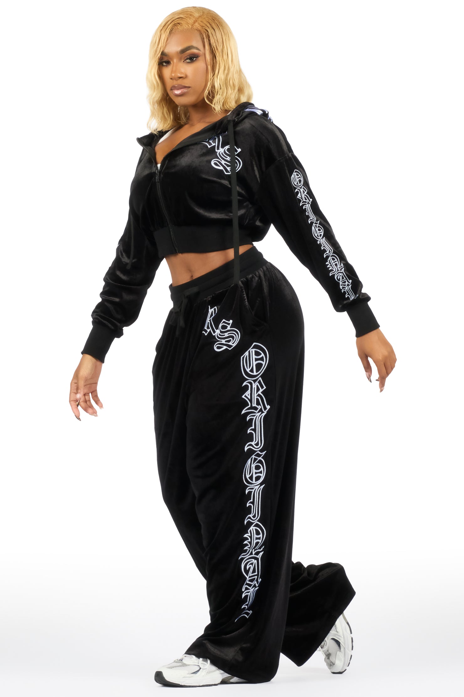 Minkina Black Velour Baggy Fit Track Set