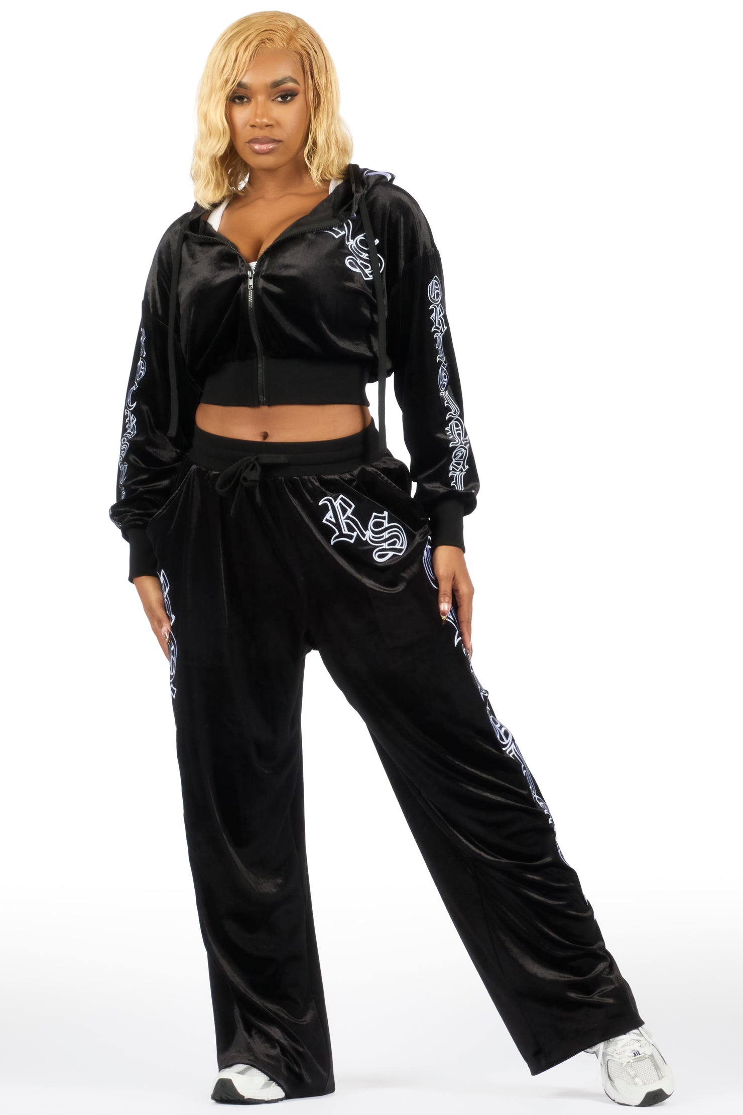 Minkina Black Velour Baggy Fit Track Set