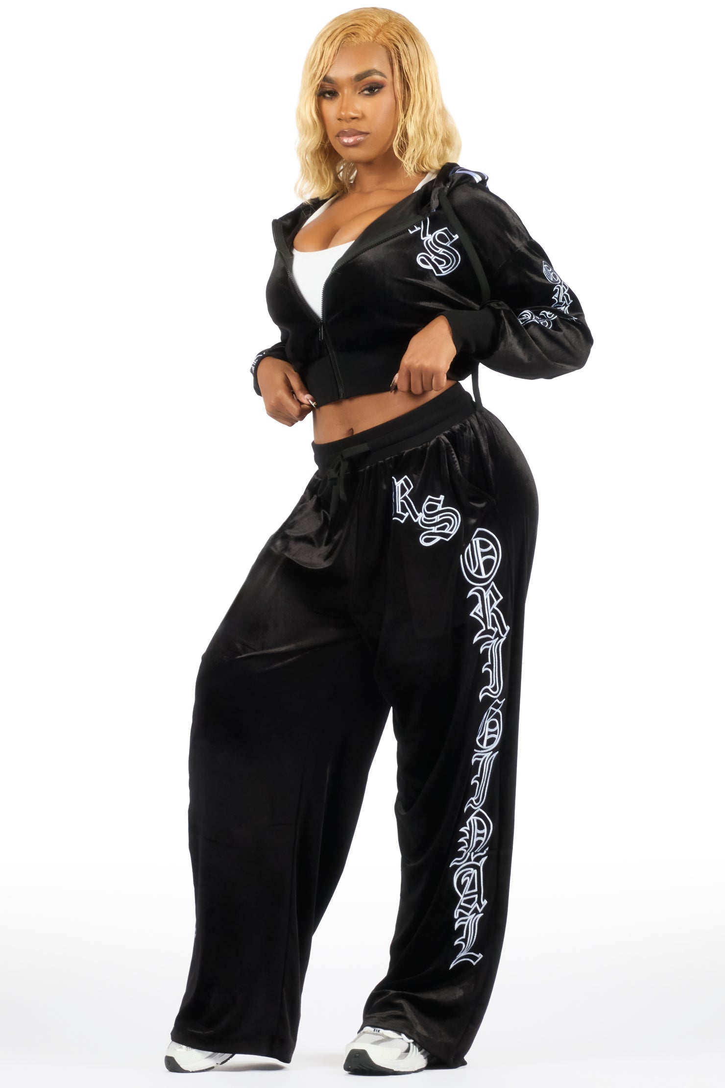 Minkina Black Velour Baggy Fit Track Set