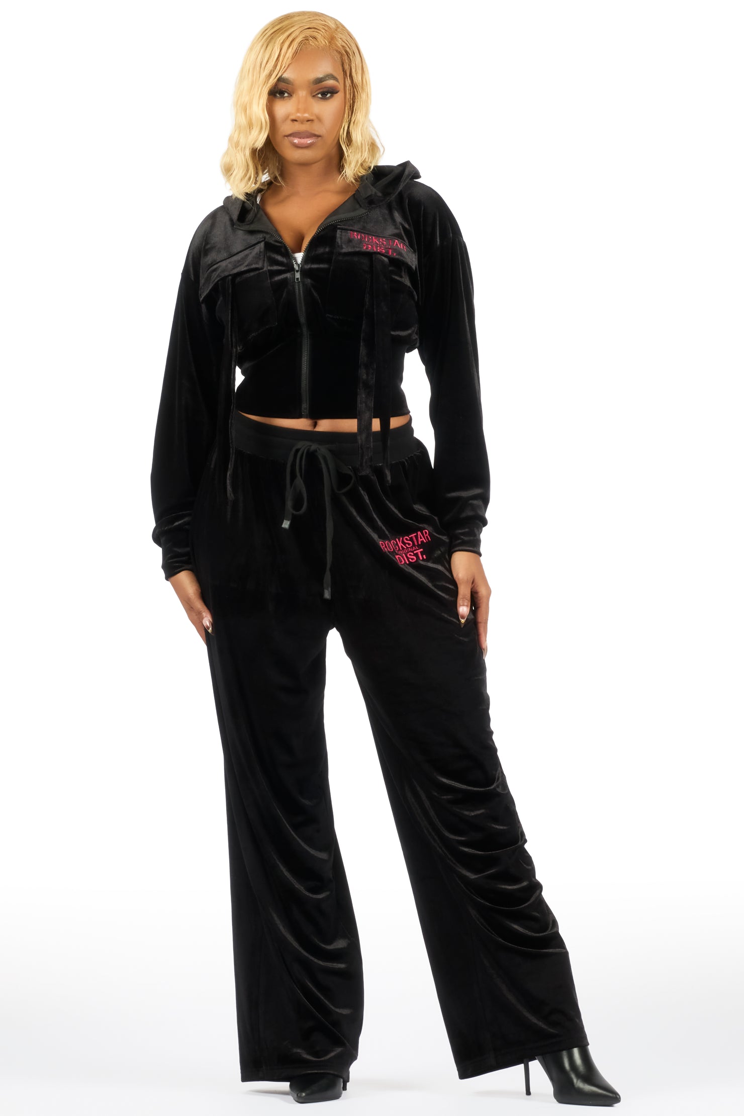Jalisa Black/Pink Cargo Velour Baggy Fit Track Set