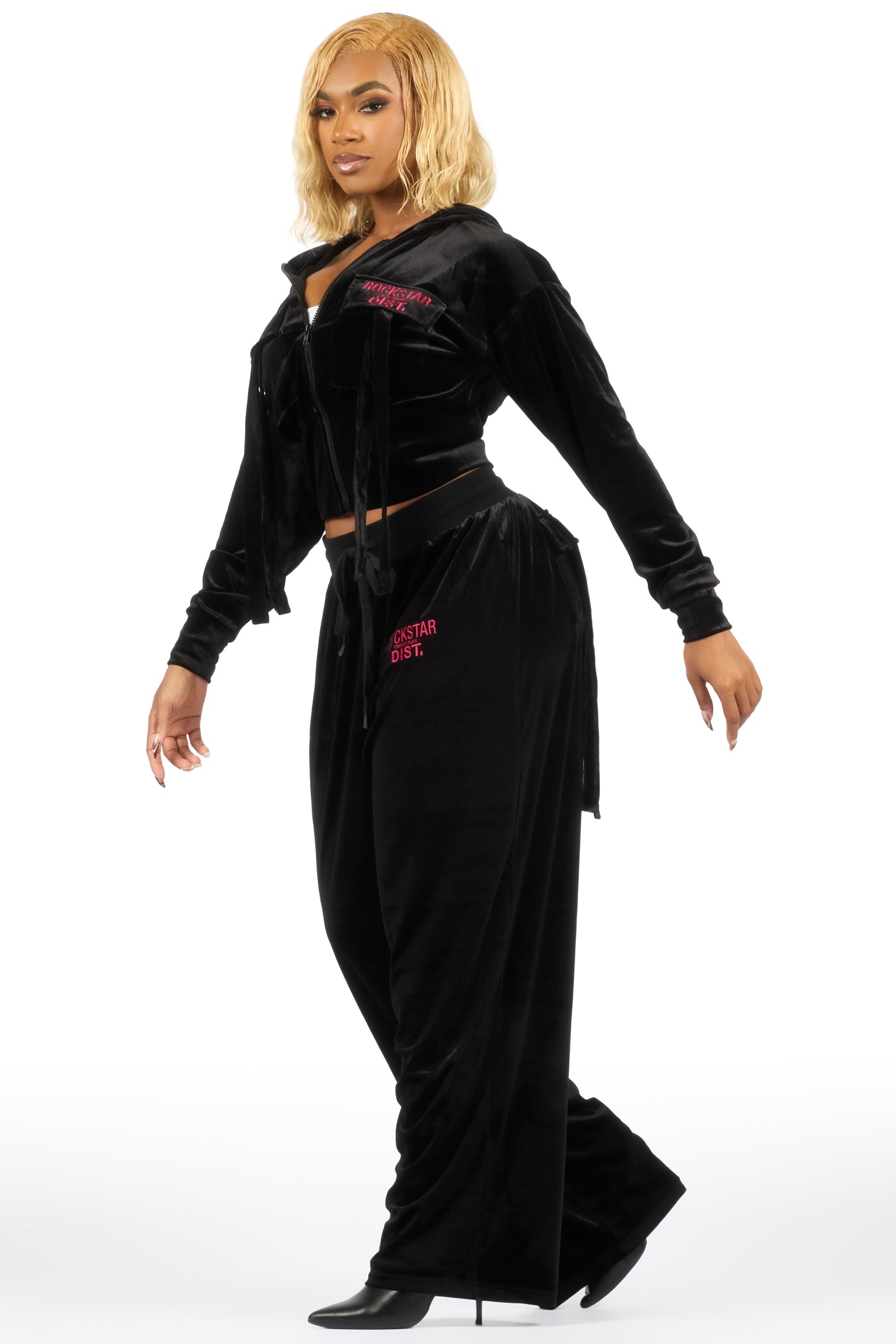 Jalisa Black/Pink Cargo Velour Baggy Fit Track Set