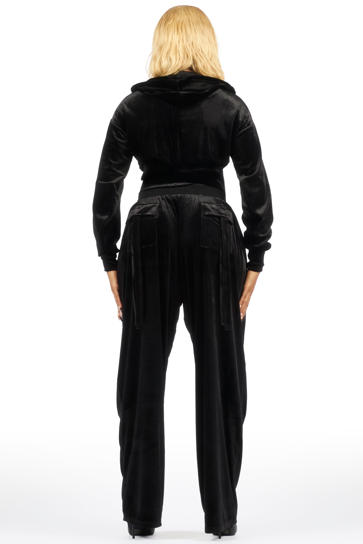 Jalisa Black/Pink Cargo Velour Baggy Fit Track Set