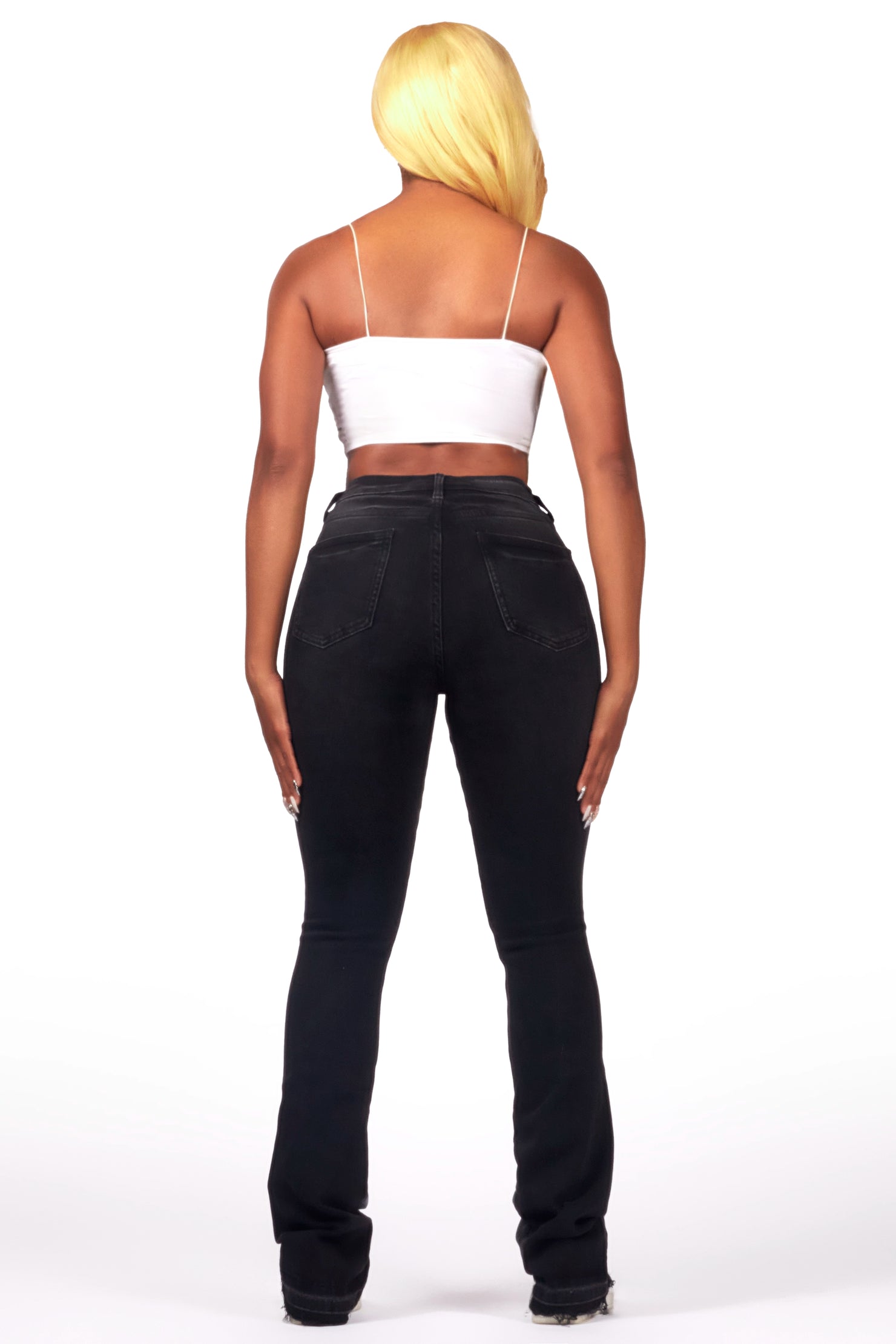 Maranda Black Stacked Flare Jean