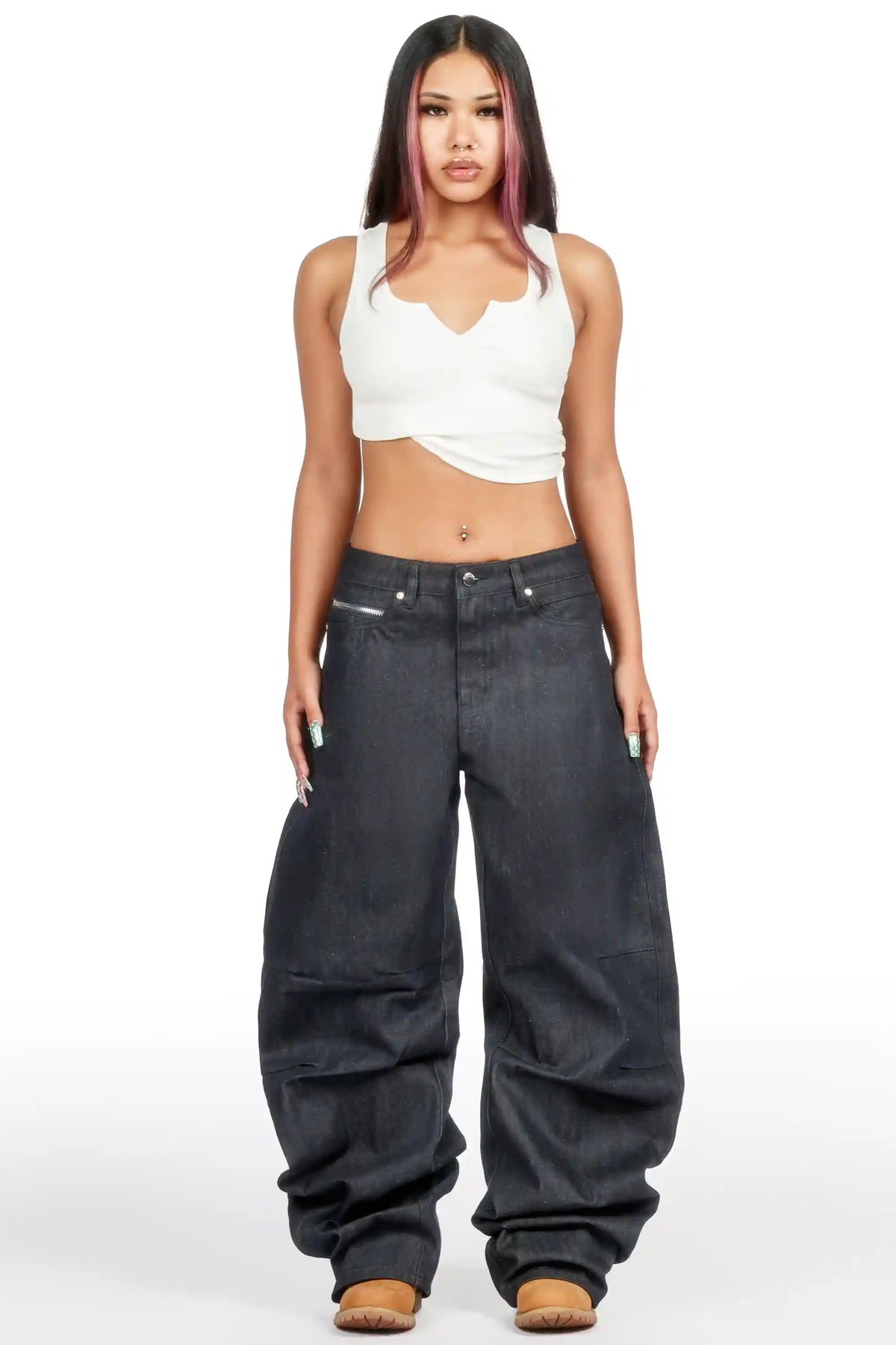 Amariyah Raw Blue Barrel Fit Jean