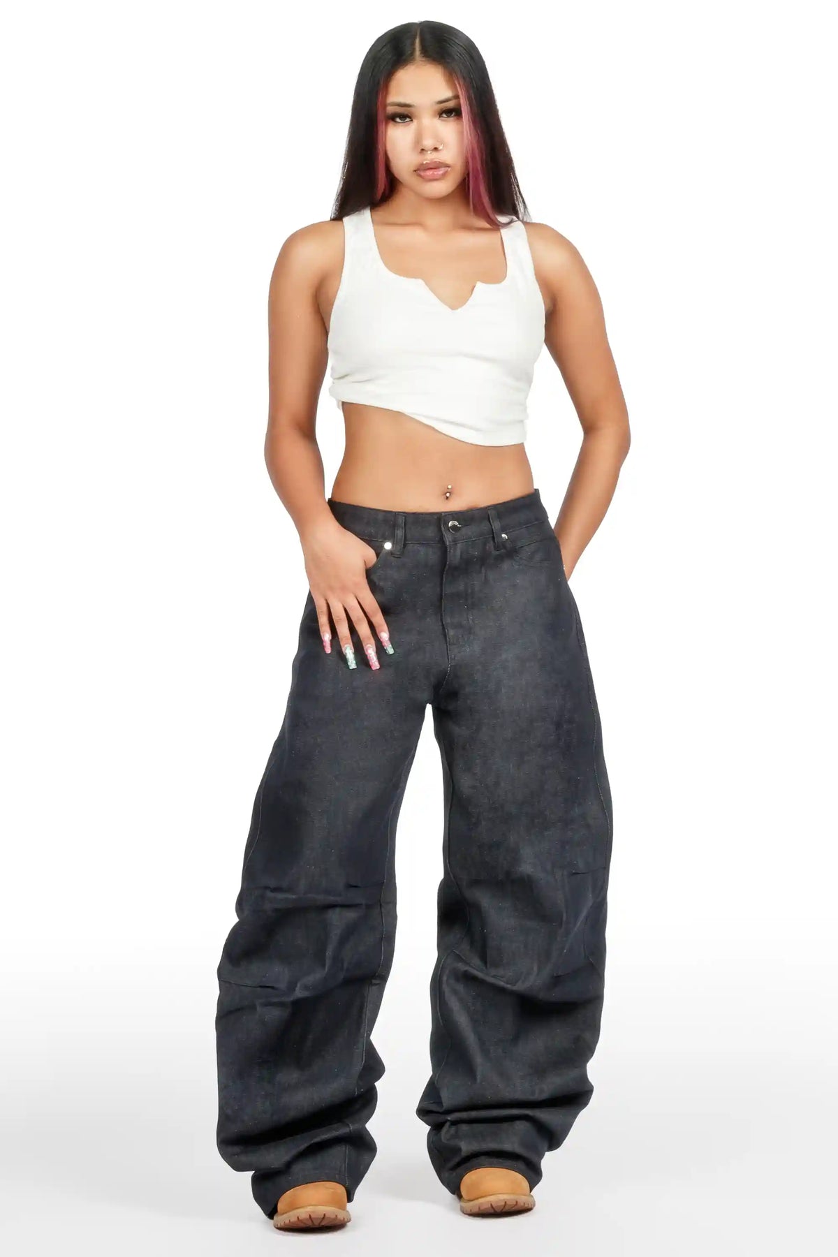 Amariyah Raw Blue Barrel Fit Jean