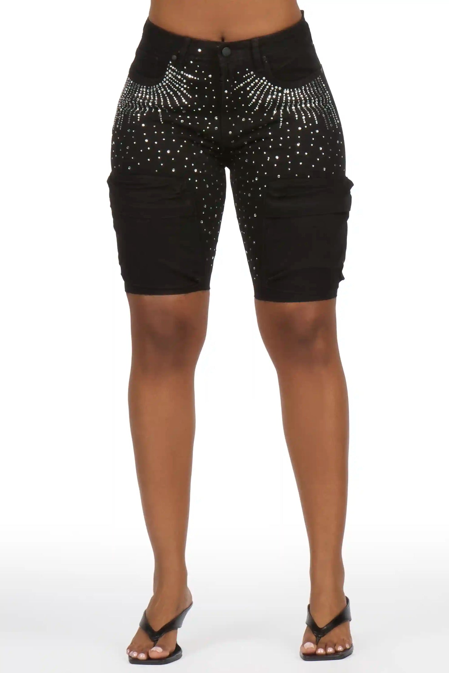 Noddia Black Rhinestone Bermuda Short