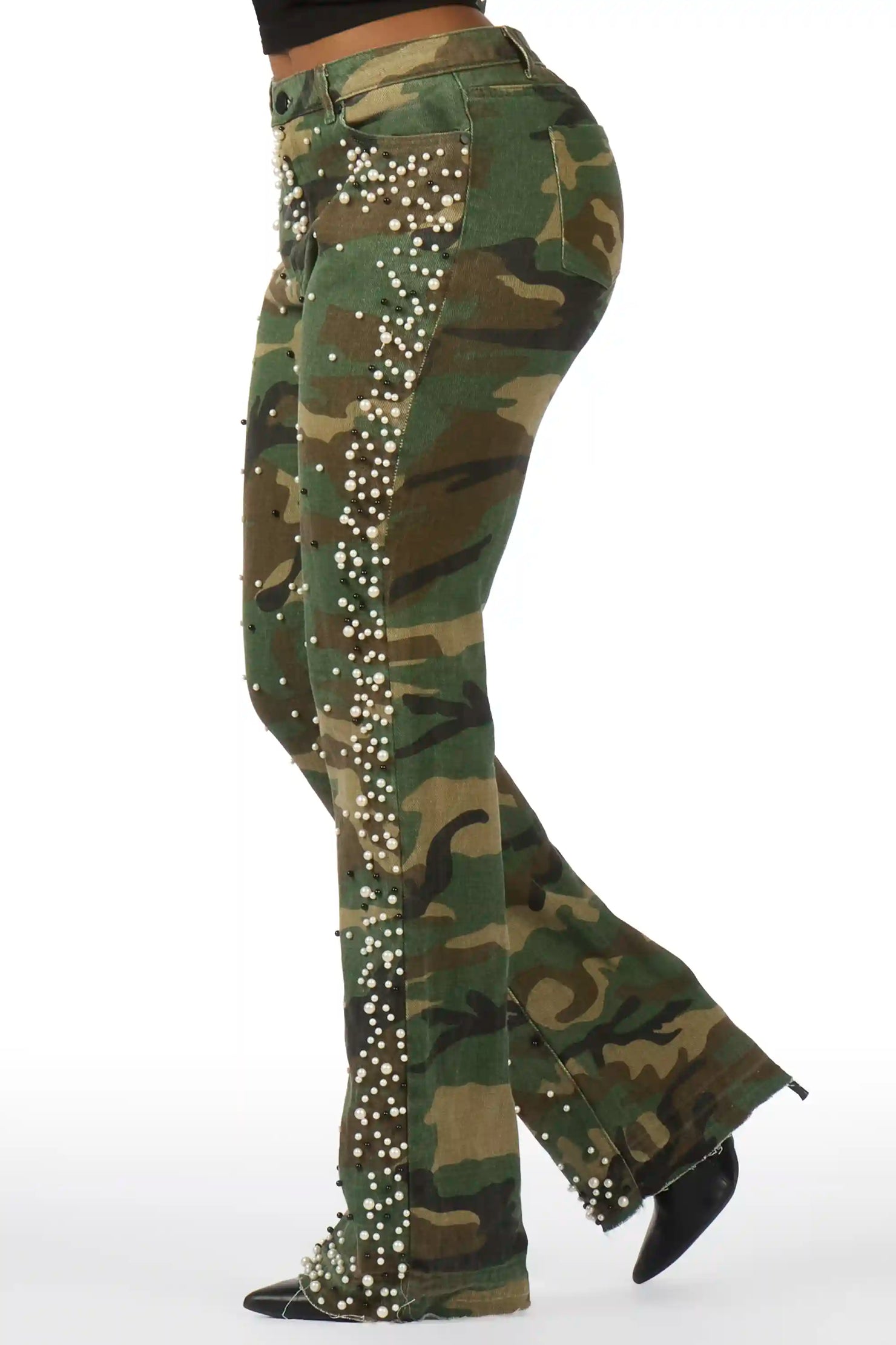 Marquita Camo Pearl Stacked Flare Jean
