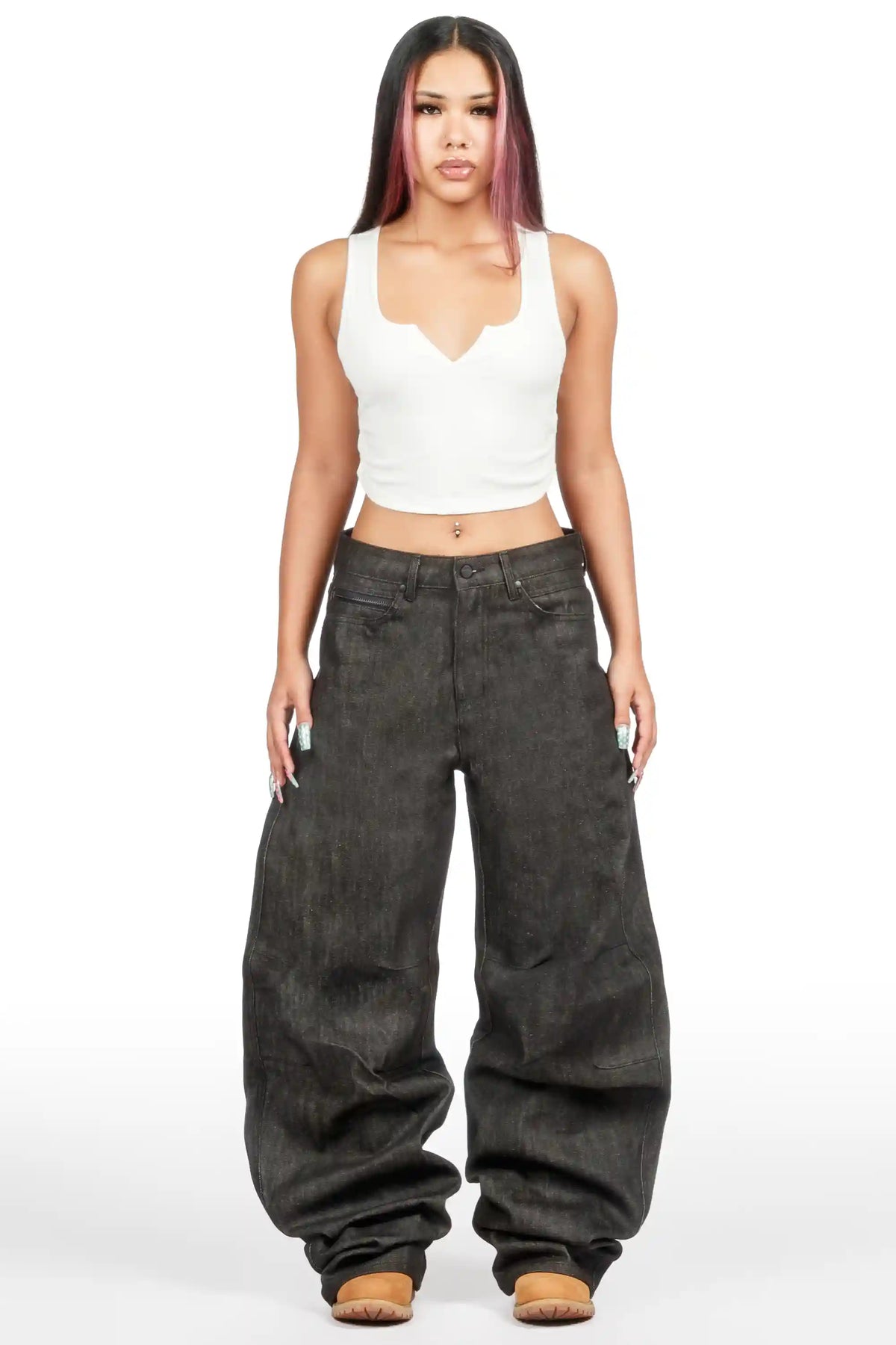 Amariyah Raw Black Barrel Fit Jean