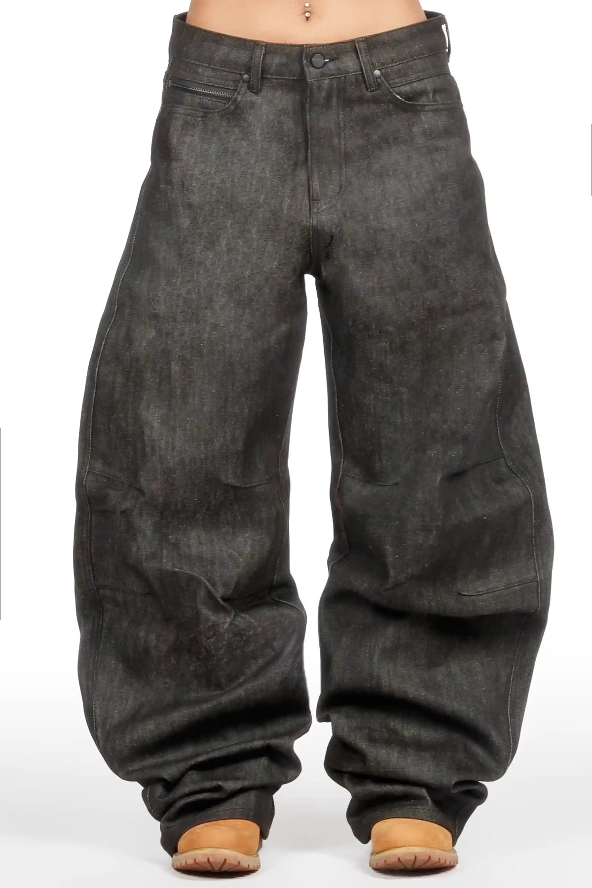 Amariyah Raw Black Barrel Fit Jean