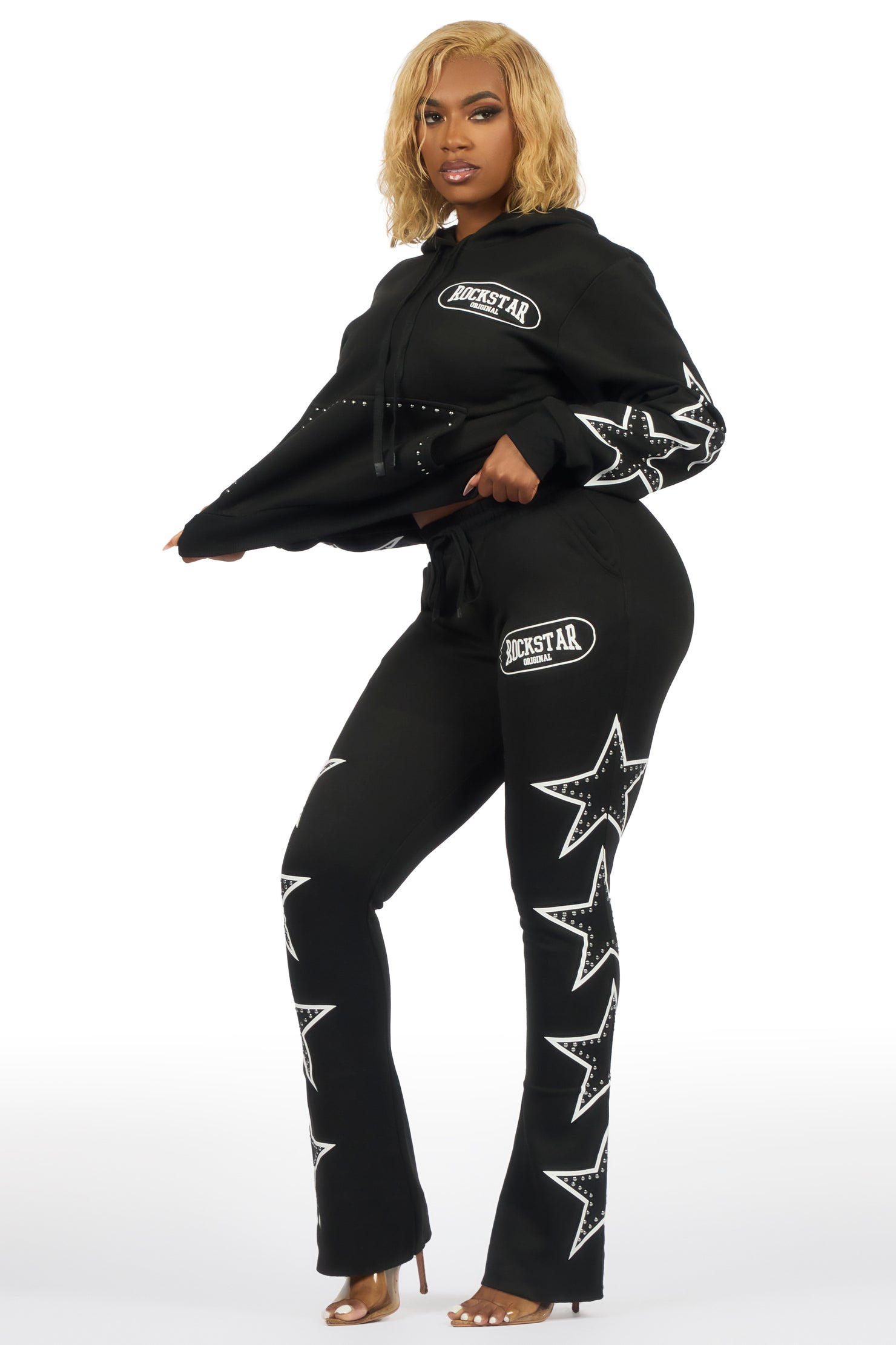 Alexius Black Rhinestone Stacked Track Set