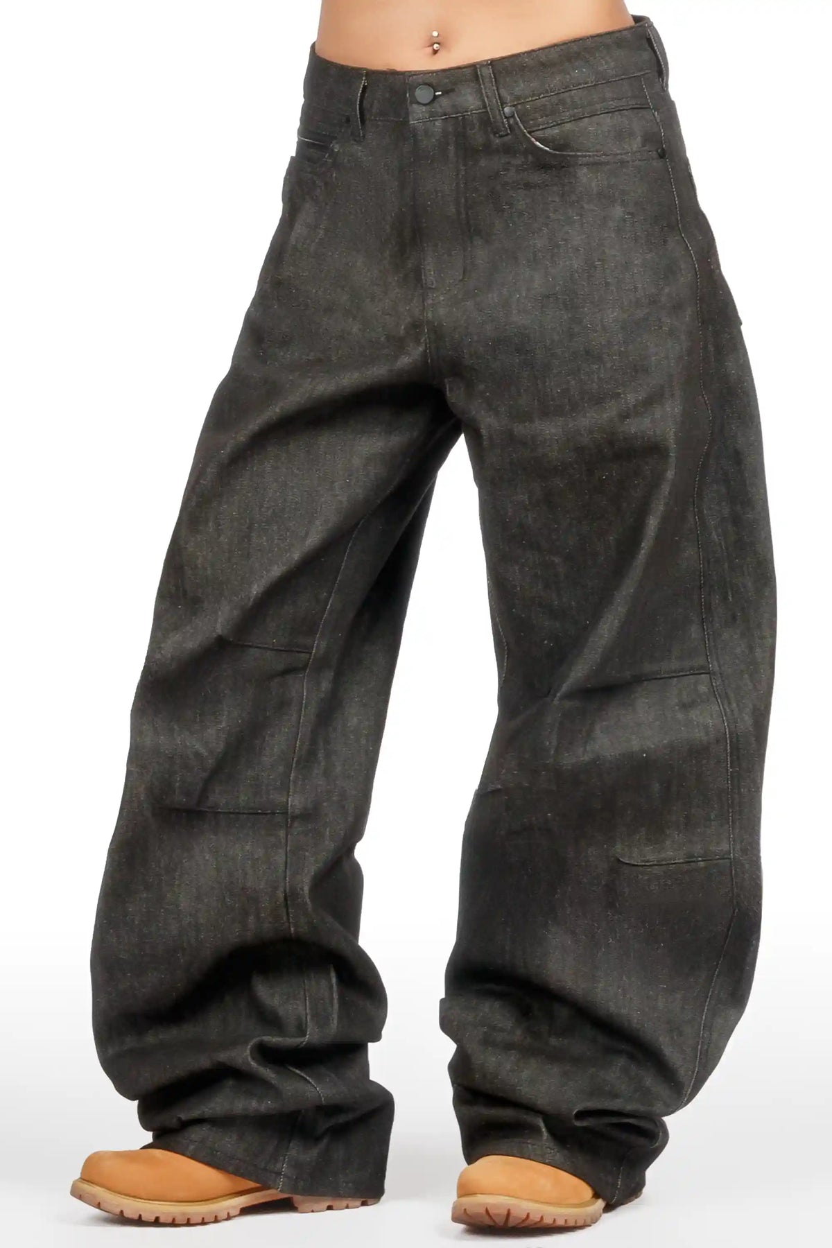 Amariyah Raw Black Barrel Fit Jean