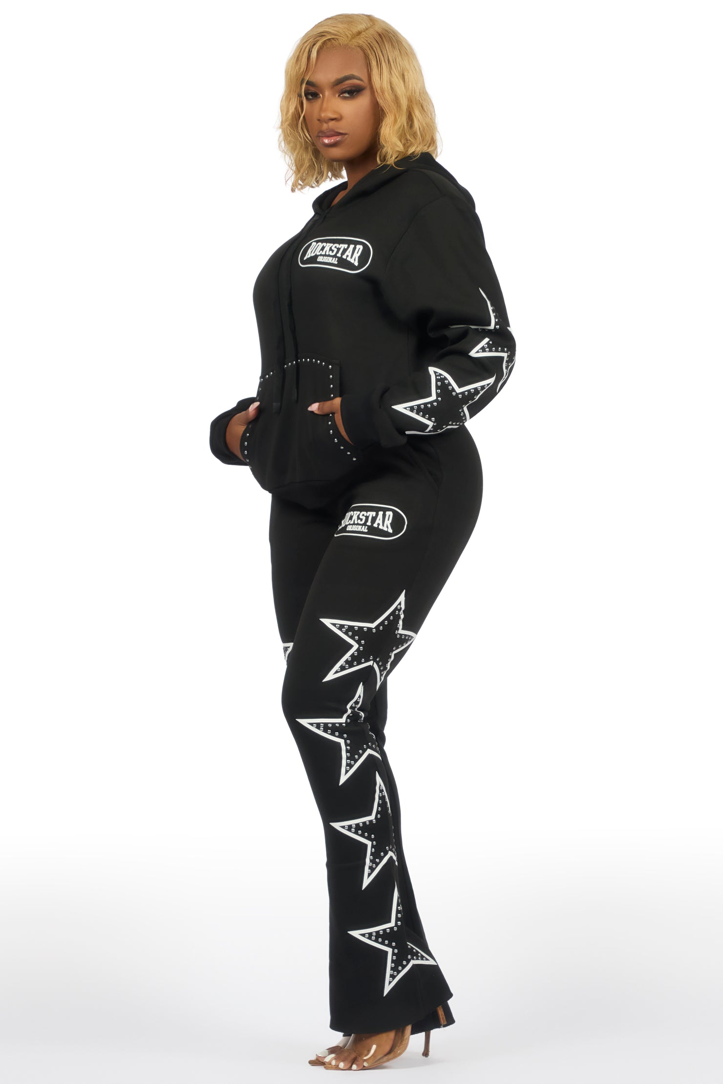 Alexius Black Rhinestone Stacked Track Set