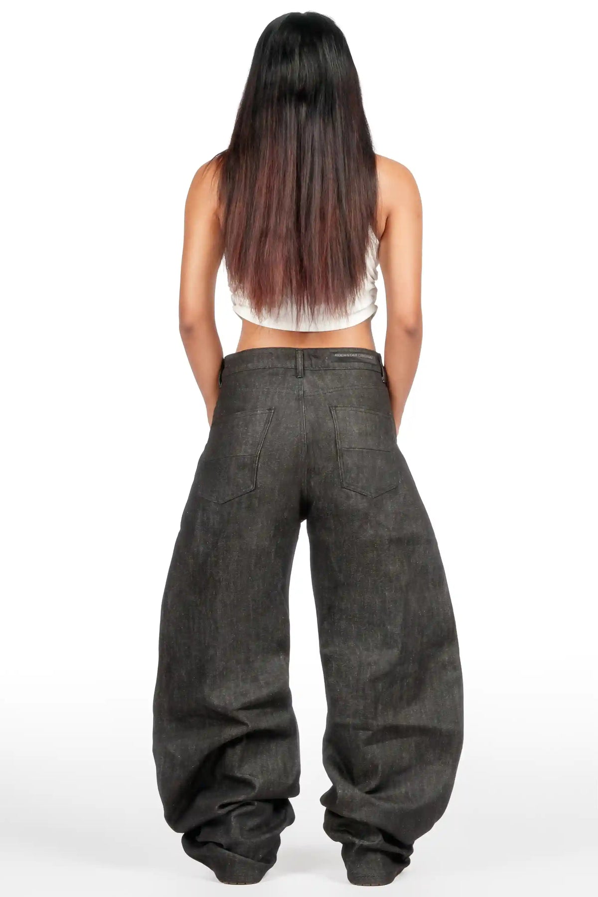 Amariyah Raw Black Barrel Fit Jean