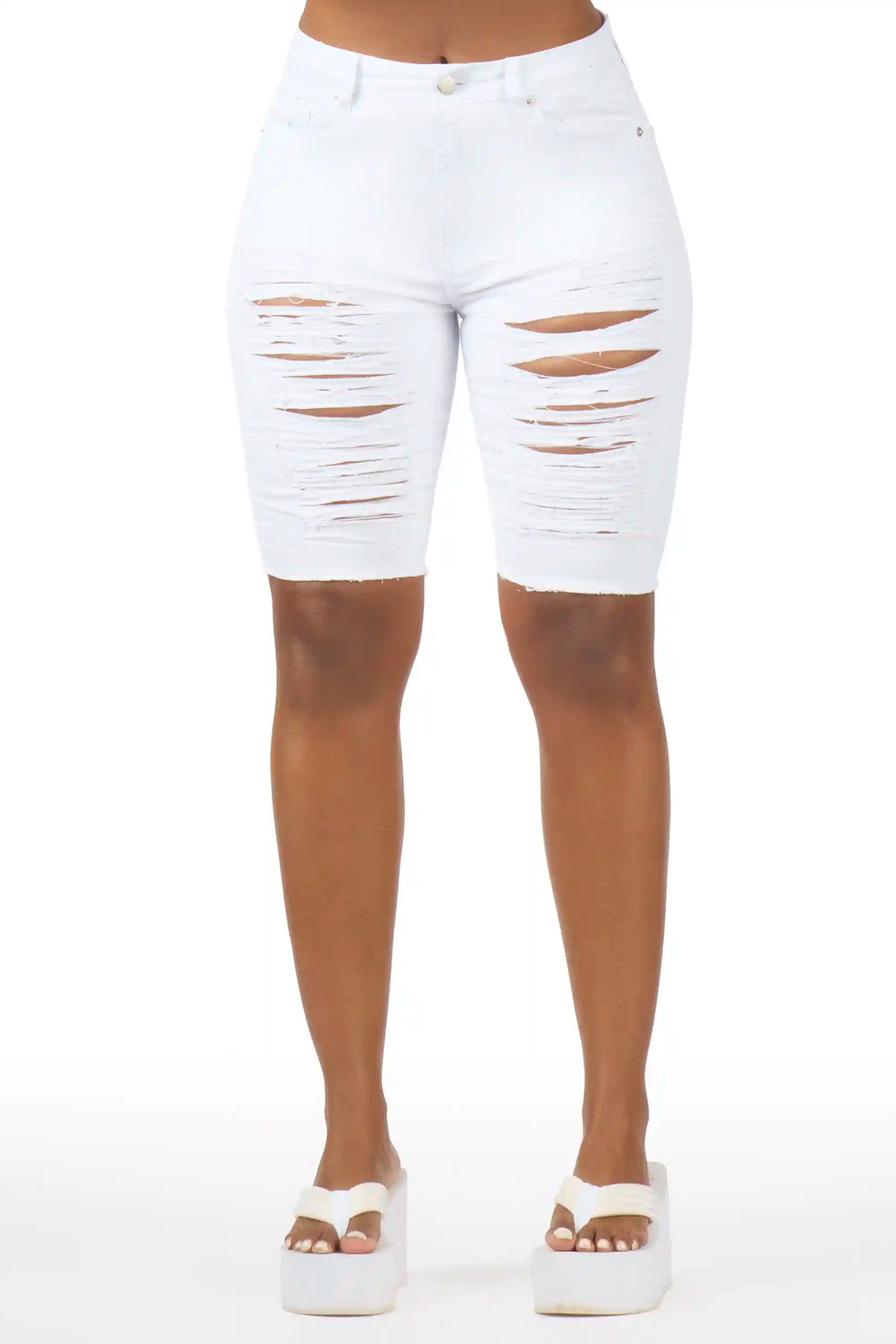Nataasha White Distressed Denim Short