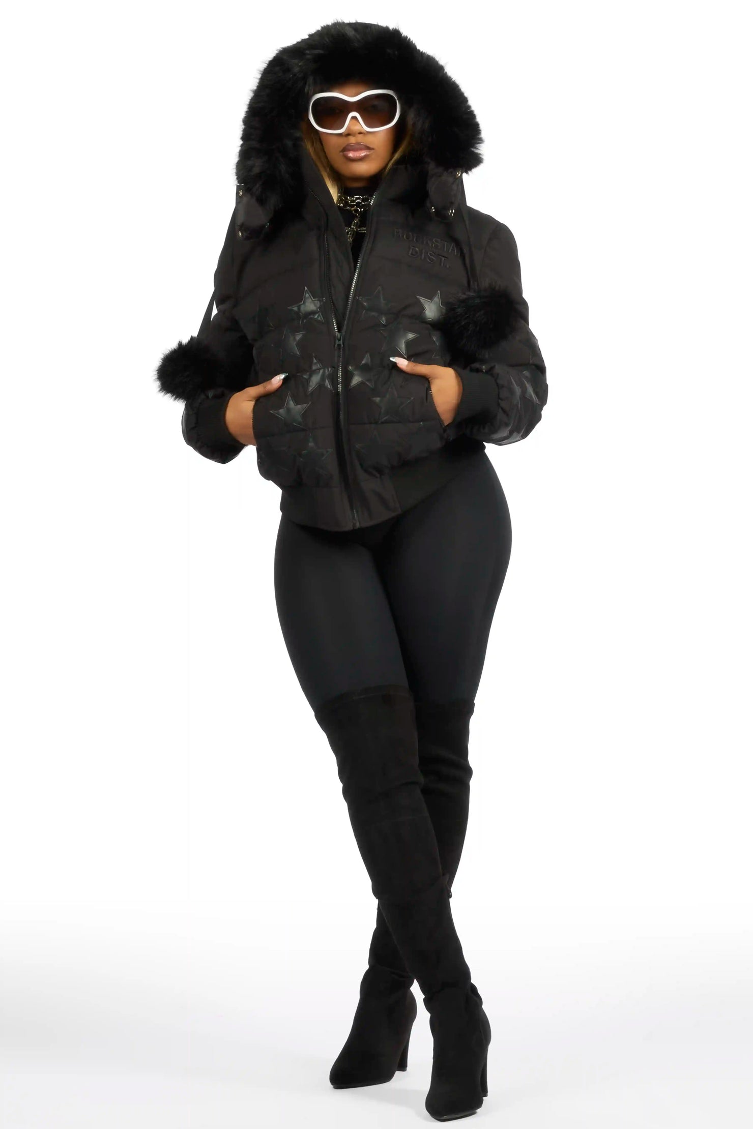Starlena Black Puffer Jacket With Fur Hood