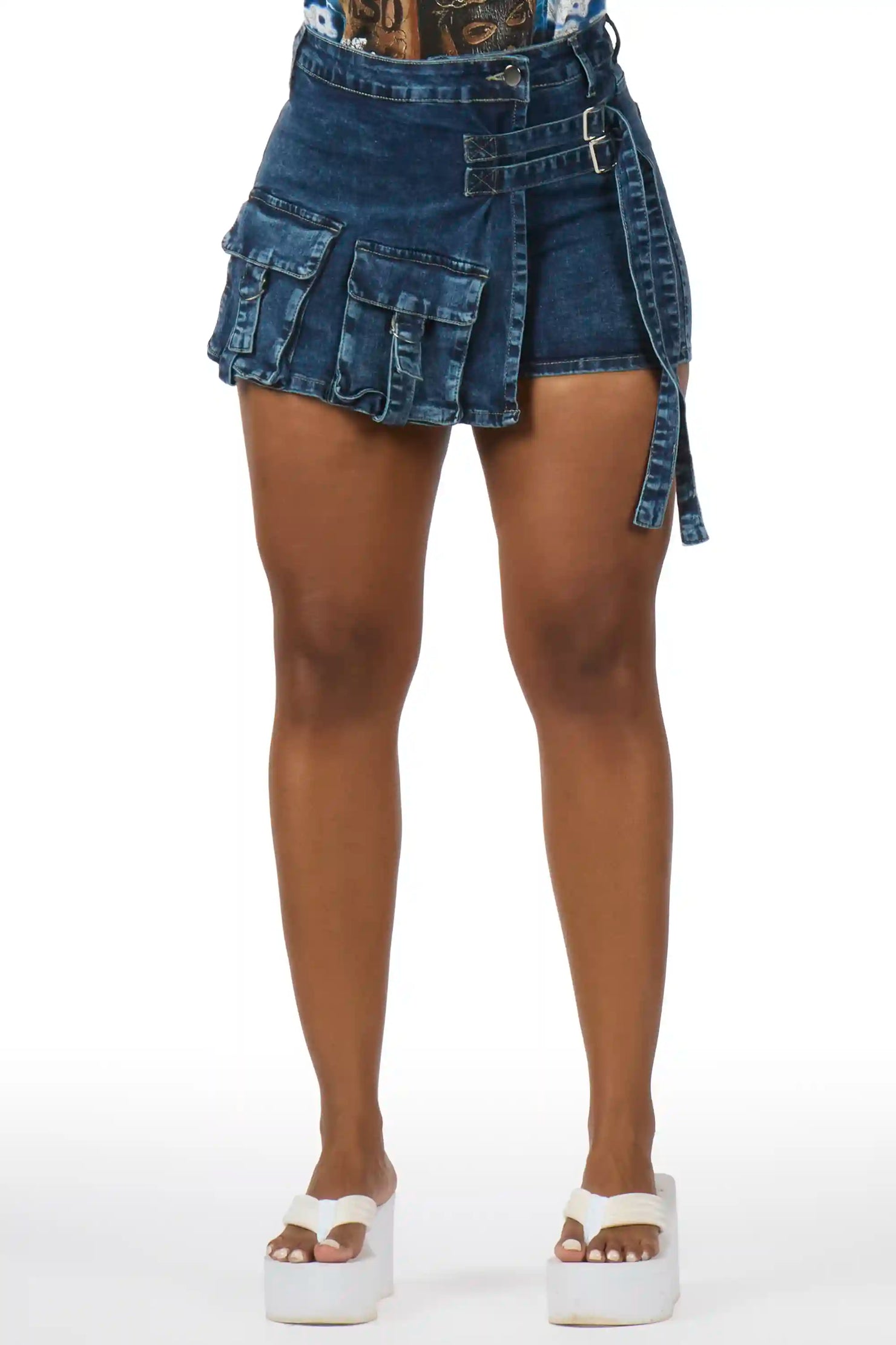 Kaylynn Blue Wash Denim Skort