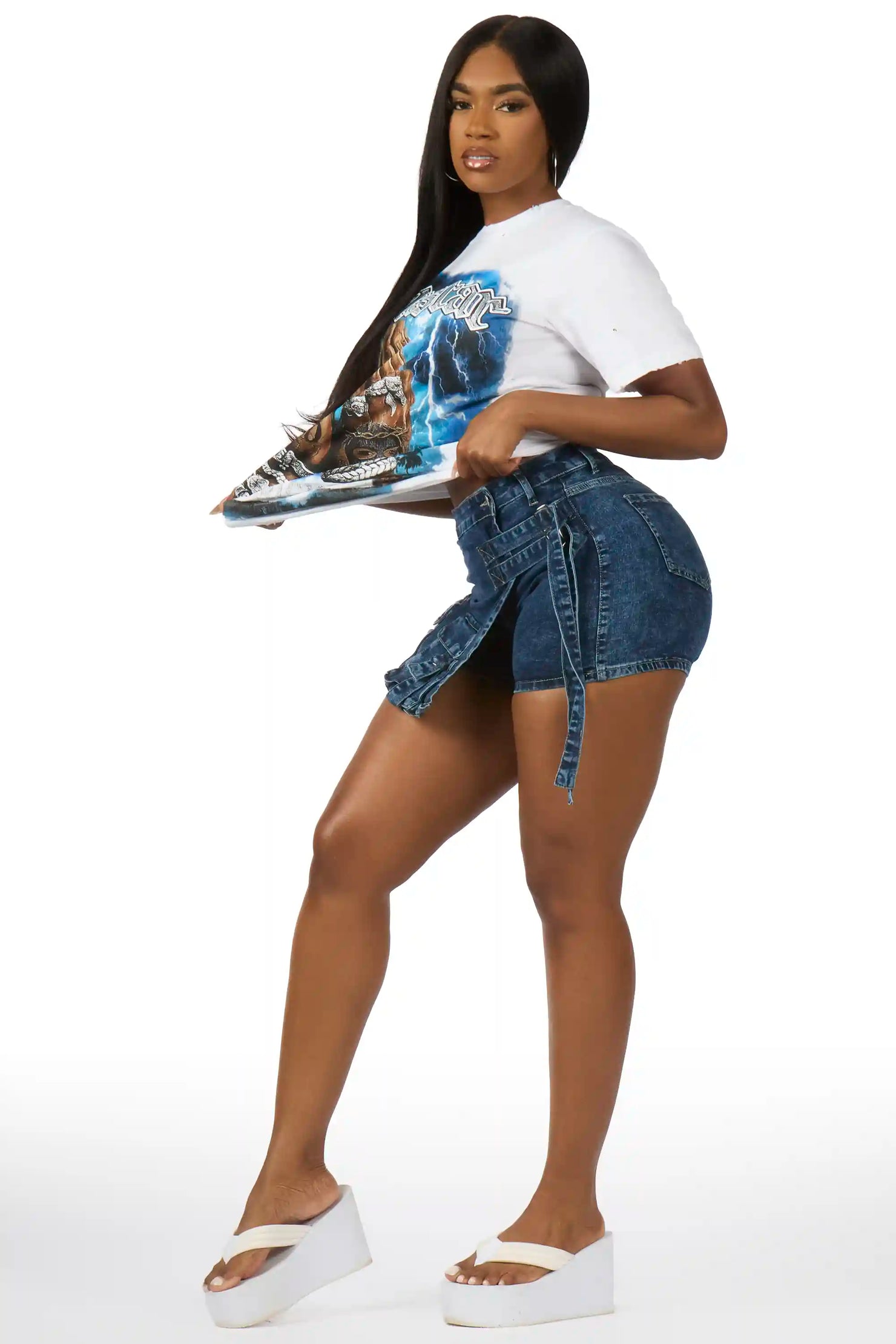 Kaylynn Blue Wash Denim Skort